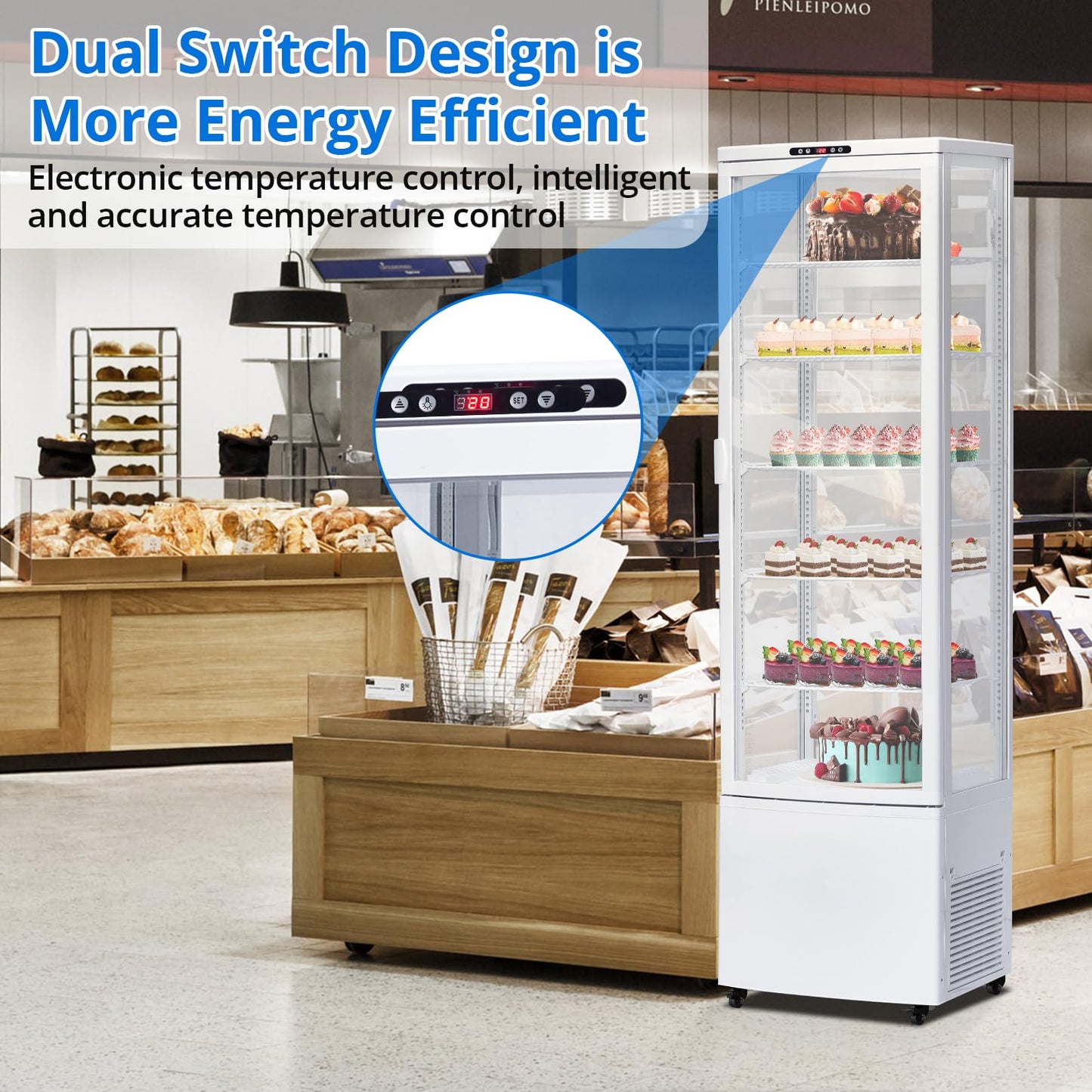 10.9 Cu.ft Commercial Display Refrigerator Case, 5-Tier Countertop Pastry Display Case, Adjustable Shelves, LED Lighting, Double-Layered Glass, Auto Defrost, for Bakery, Pastry, Restaurant, Cafe