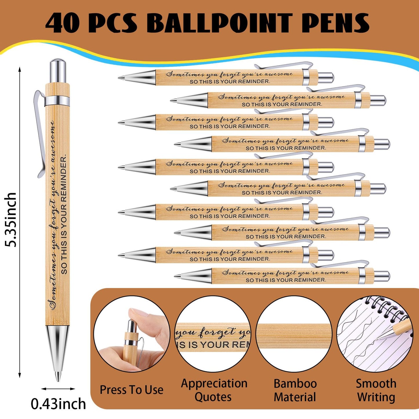40 Sets Employee Appreciation Gifts Inspirational Spiral Notebooks with Sticky Notes Notepads Thank You Bamboo Ballpoint Pens Bulk for Coworker Nurse Teacher (SOMETIMES)
