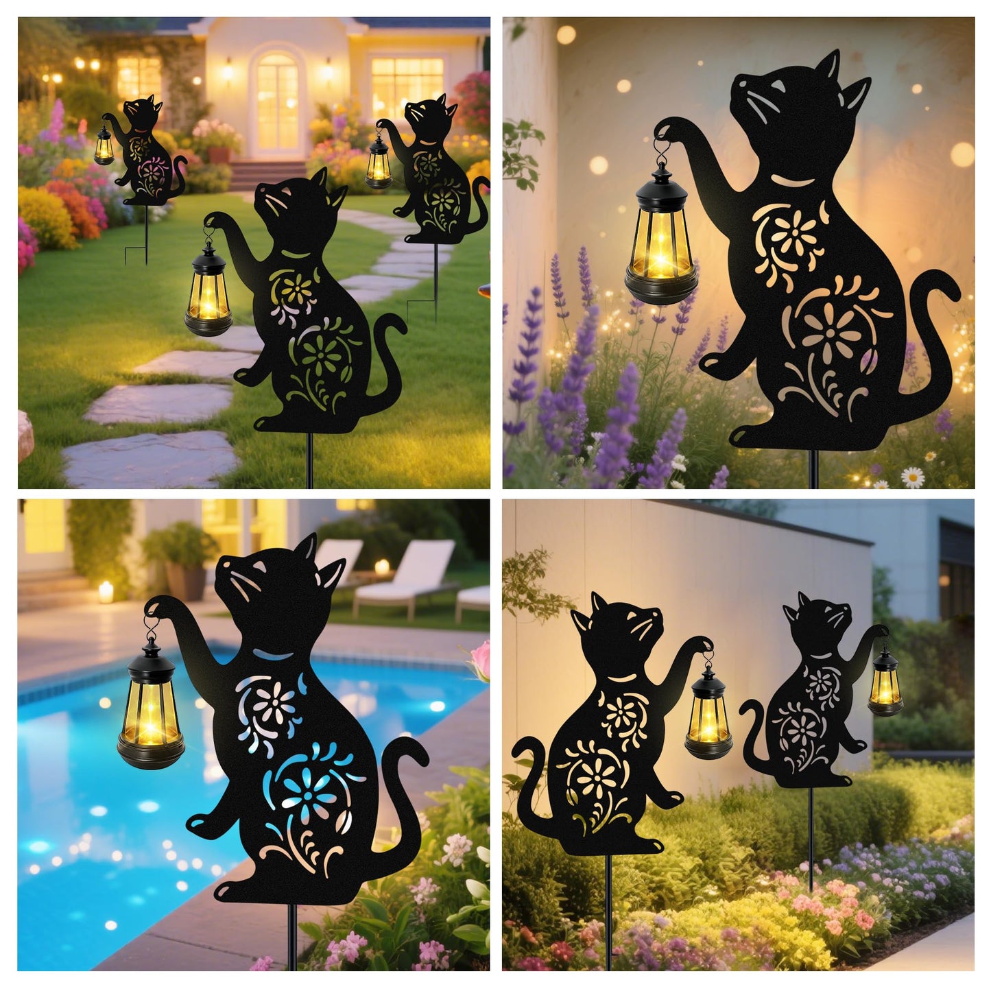 Solar Cat Hanging Lantern Outdoor, Black Cat Solar Lights, Cat Lover Gifts for Women Mom Grandma Birthday,Mother's Day,Waterproof Garden Ornaments Decor Outside Backyard,Patio,Pathway