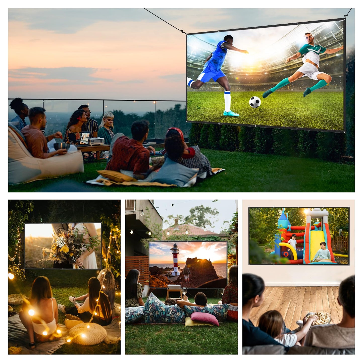 AAJK ALR Projector Screen, 4K Movie Projector Screen 16:9 HD Foldable Anti-Crease Portable Projector, Movies Screen for Home Theater Outdoor Indoor Support (120in Pro)