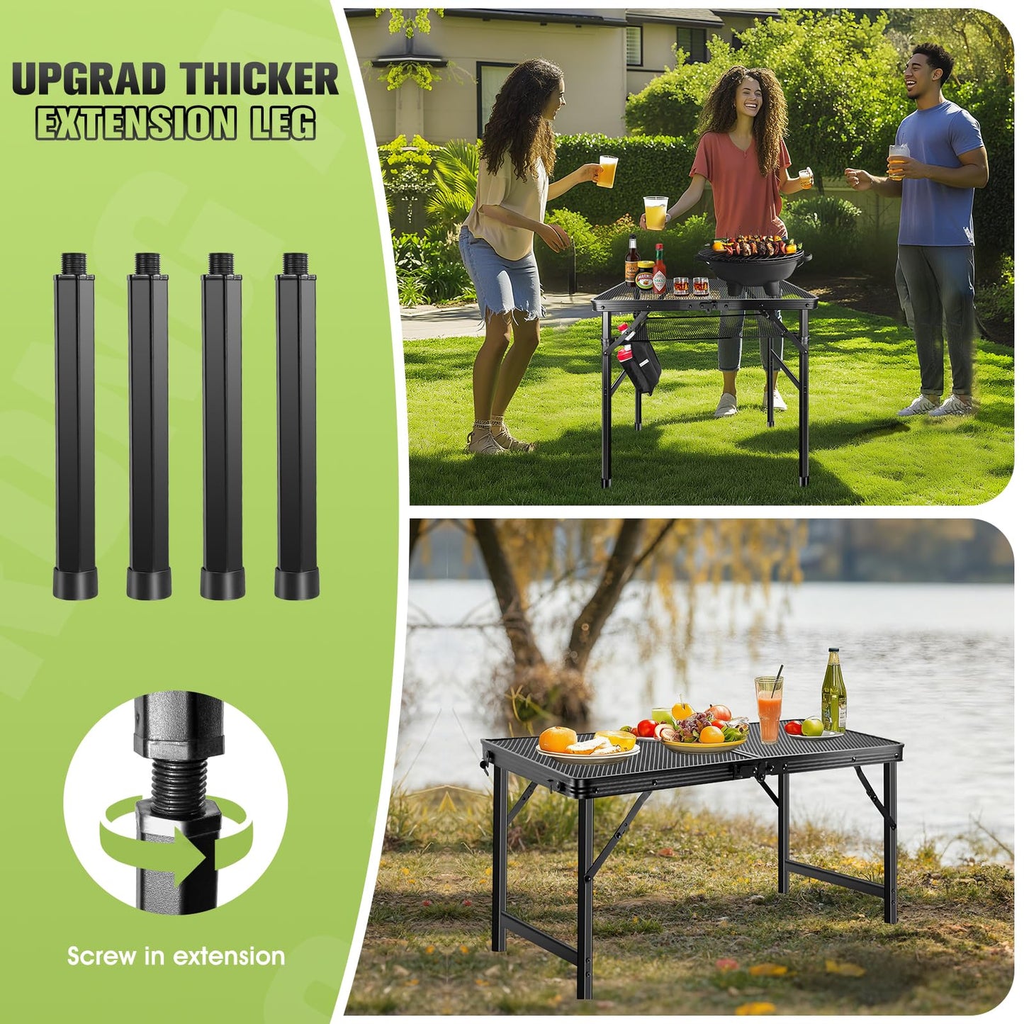 Ciavca Upgraded Folding Grill Table - Metal Portable Camping Table, 2 Height Adjustable Max 22", Lightweight Foldable for Outside BBQ 24"x15.8"
