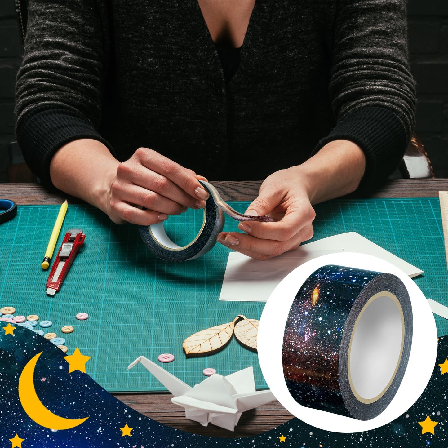 Harloon Craft Duct Tape Stickers 1.89 Inches 100 Yards DIY Crafts Buffalo Tape Single Roll for Scrapbooking DIY Supplies Box Decoration(Galaxy)