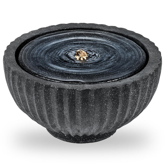 Giantex 18" Round Outdoor Water Fountain with 6 LED Lights, Stone Gray Resin Sphere Waterfall Feature with Adjustable Pump, Lighted Bubbling Fountain for Garden Patio Porch Decor (18" Dia. x 9.5" H)