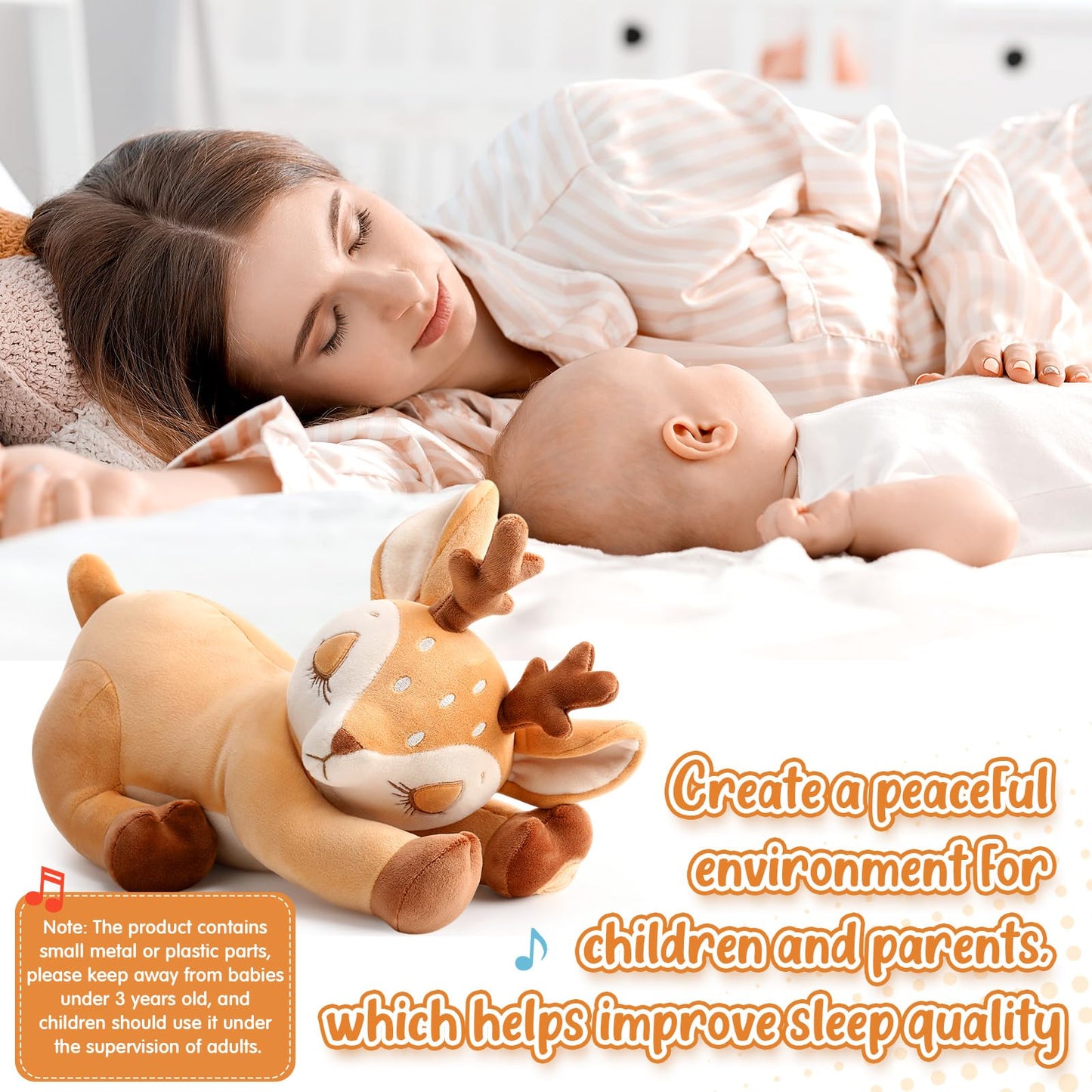 HyDren Breathing Stuffed Animal Soothing Deer Anxiety Stuffed Animal, Soft Anxiety Plush Toys with Music Lights and Realistic Breathing Motion for Adults Kids Sleep Relaxation Holiday Birthday Gifts