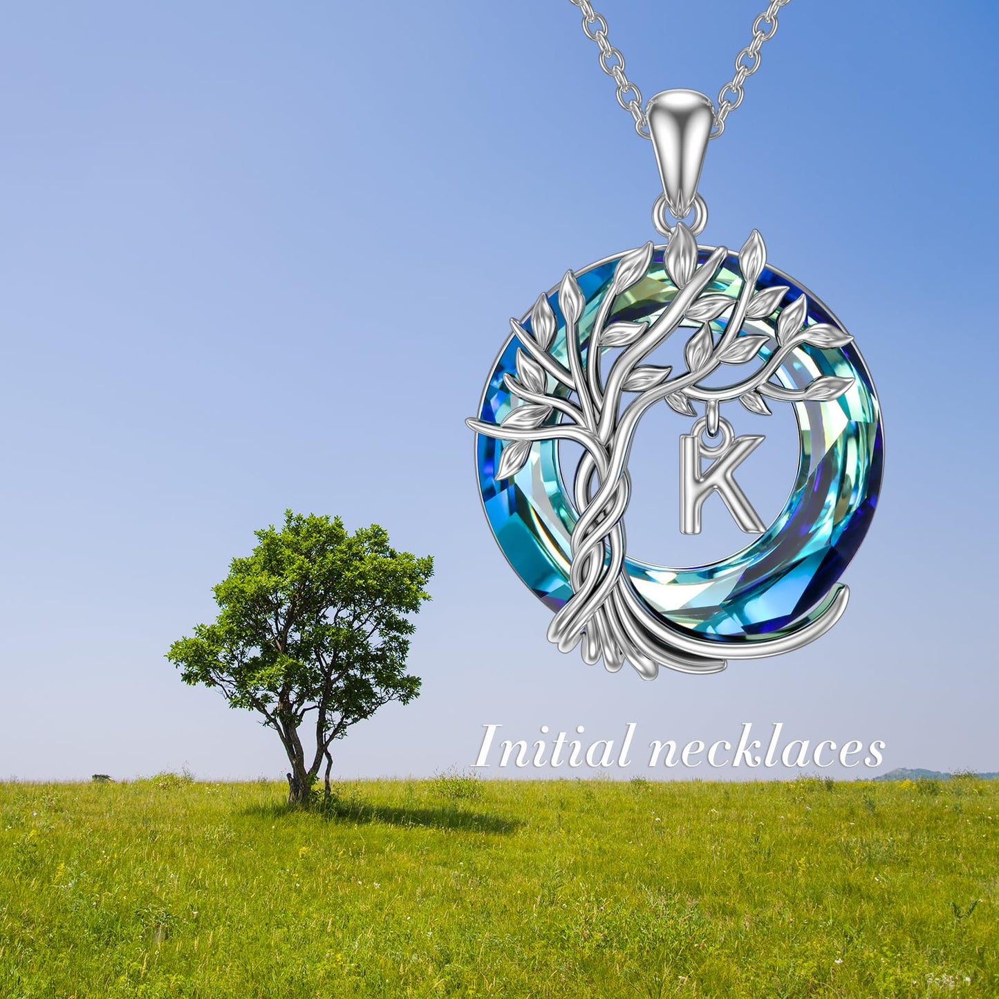 TOUPOP Tree of Life Initial Necklace Gifts for Women Sterling Silver Initial K Letter Jewelry Irish Crystal Pendant Birthday Gifts for Women Her Mom Wife Daughter