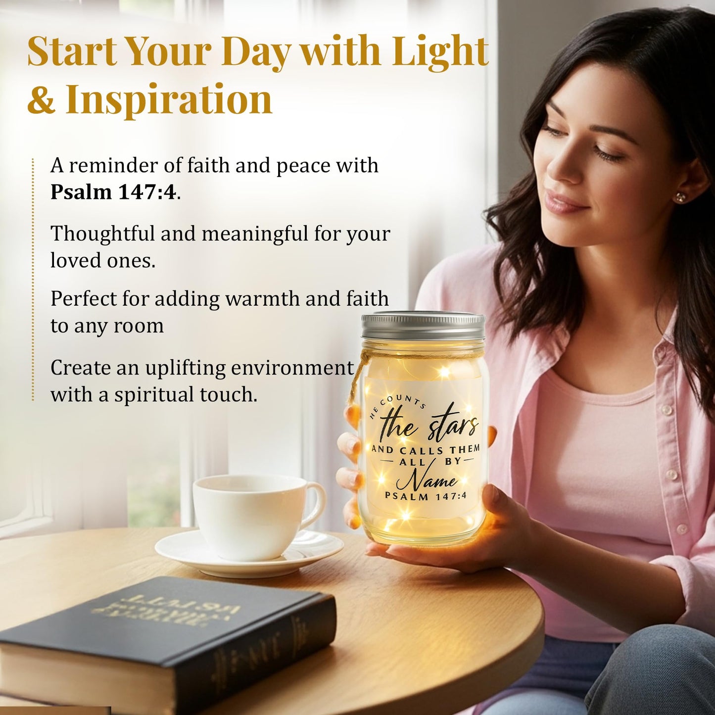 Christian Gifts for Women - Bible Verse Jar with Fairy Lights - Encouragement Gifts for Women - Christian Gift for Teen Girls & Adults - Mason Jar Lights - Decorative Jars with Bible Verses