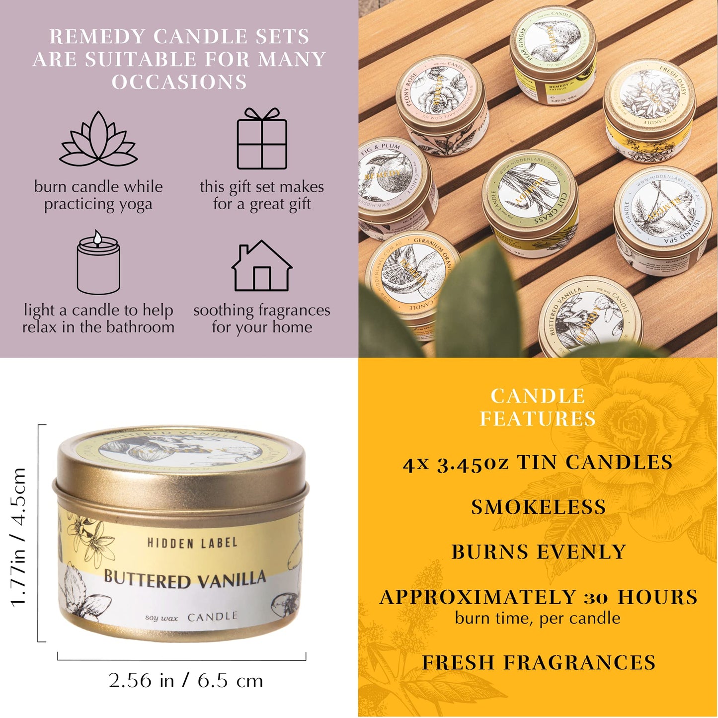 Hidden Label Fall Candles Set, 4 Pack Candle for Home Scented Aromatherapy Candle Gift Set for Women | Stress Relief | Meditation | Yoga | SPA | Bath, Autumn Candle Set