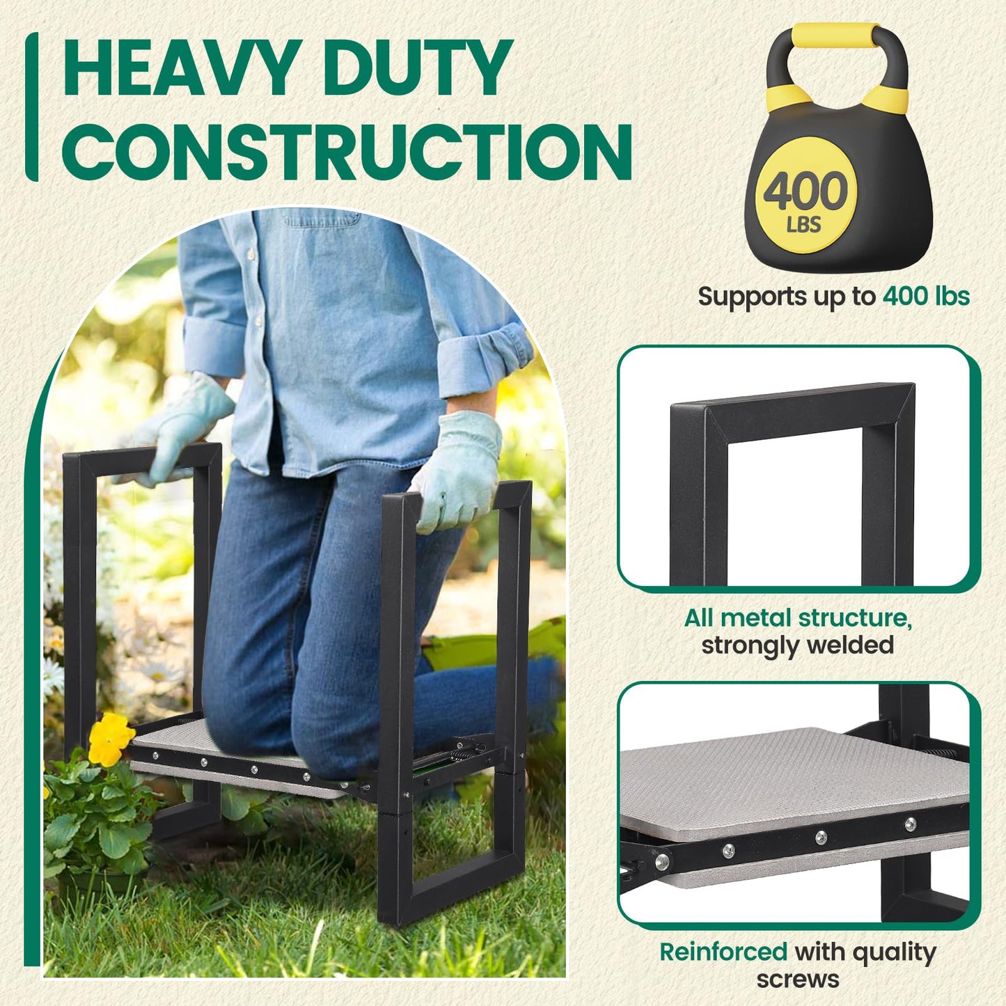 DIOVPLX Garden Kneeler and Seat Heavy Duty - 12.7" Wide Garden Kneeling Bench Stool with Handles, Folding Knee Seat Chair Gardening Gifts for Seniors Women Men Gardeners Pain-Free Weeding Planting