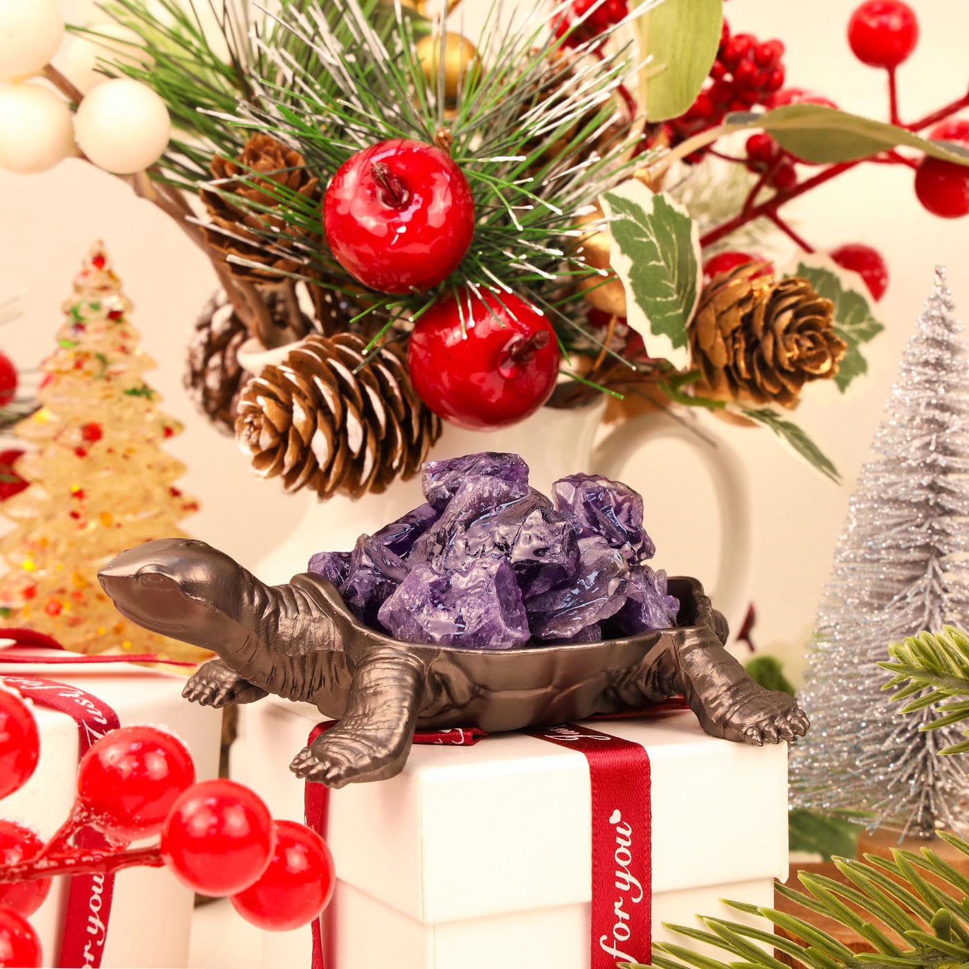 DUQGUHO Turtle Decor Figurines Turtles Gifts for Women Amethyst Crystal Cute Turtle Statue Decorations