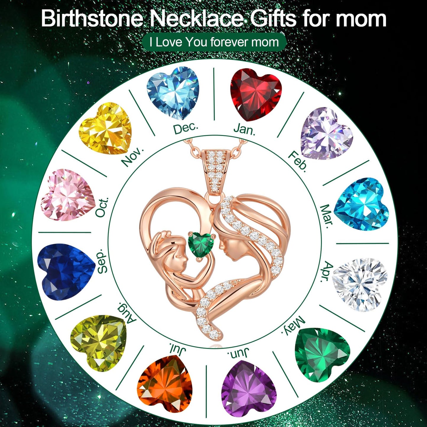 Zifeel Mothers Day Gifts for Mom Wife Her Grandma, S925 Sterling Silver Birthstone Necklaces Jewelry for Women, Mother's Day Love Heart Pendant Necklace for Anniversary Birthday Christmas Day