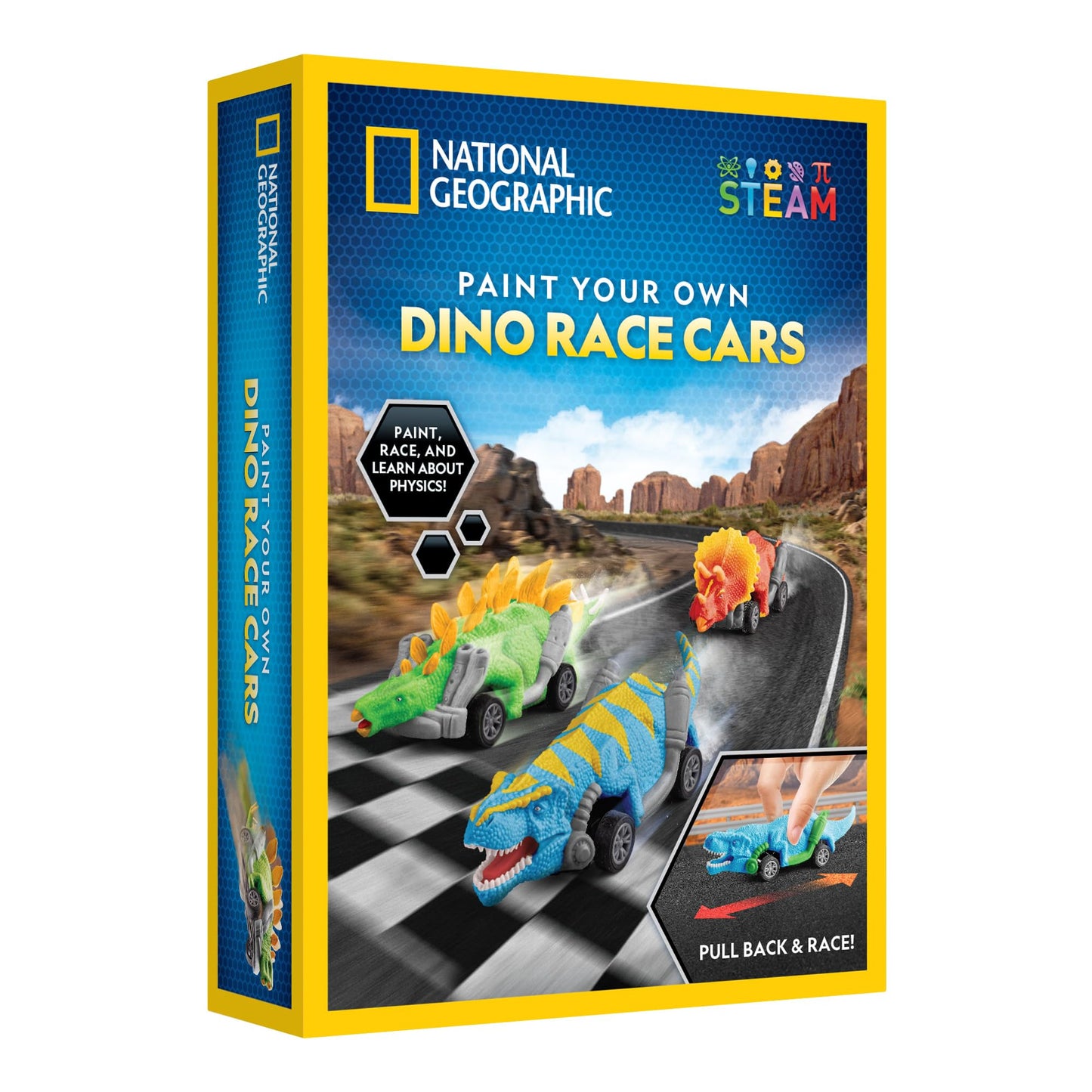 National Geographic Pull Back Dinosaur Race Cars Craft Kit - Paint 3 Dino Racecars with 6 Paint Colors, Dinosaur Toys for Kids, Kids Painting Kit, Arts & Crafts for Kids