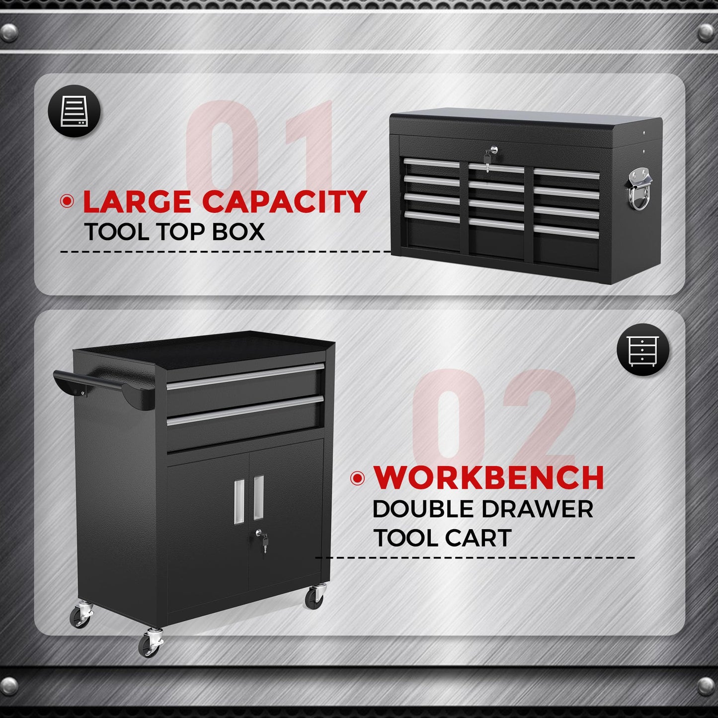 INTERGREAT Rolling Tool Chest with Wheels and 8 Drawers, Detachable Large Tool Cabinet with Lock for Garage, Locking Mechanic Tool Cart with Black Liner for Warehouse, Workshop, High Capacity