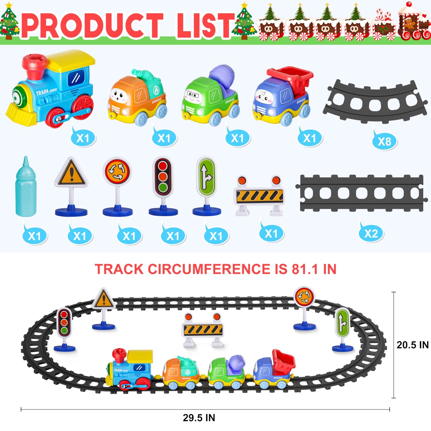 Funwee Steam Track Train Set for Toddlers, Magnetic Connection Train Toys w/Lights & Sounds, Electric Cartoon Choo Choo Train, Toy Train Christmas Birthday Gift for Toddlers 2 3 4 5+ Boy Girl (Blue)