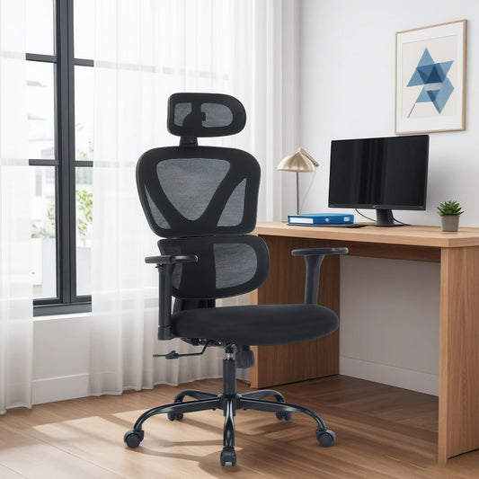 MALOL Ergonomic Office Chair with Adjustable Headrest & 3D Armrests, High Back Mesh Desk Chair with Lumbar Support, Reclining Lock 97°-125°, Swivel Computer Task Chair for Home Office, 300 LBS