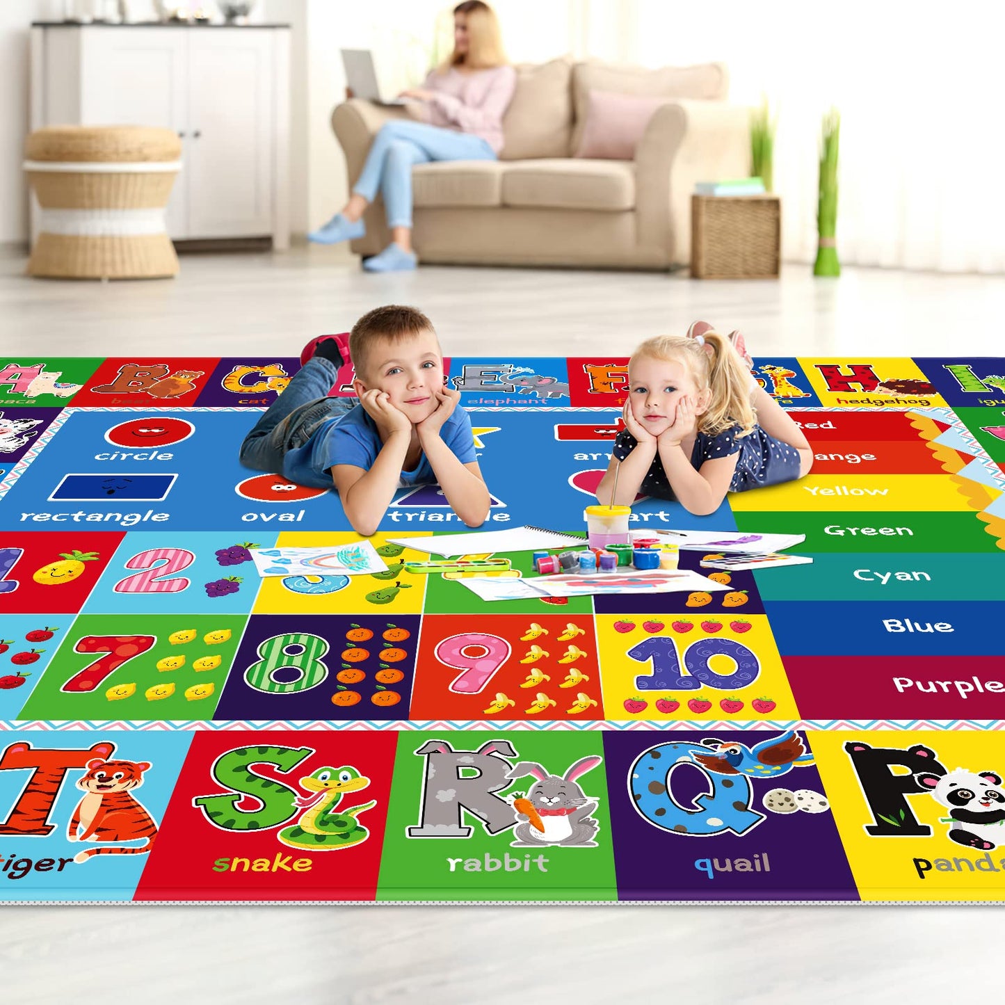 LTKOUGFAM Kids Rug for Playroom, 5'X7' ABC Educational Play Mat, Non-Slip Soft Rugs for Kids Room, Toddler Baby Nursery Floor Rug for Bedroom, Classroom, Alphabet Carpet for Boys Girls