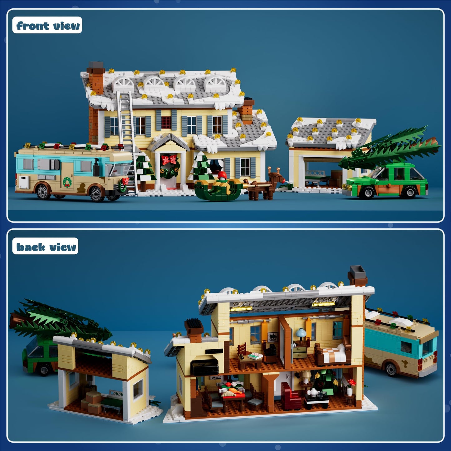 Christmas Holiday House Building Set, 5 in 1 Model Buildings Kits Snow Village & RV Toy Building Blocks Sets with LED, Xmas Decor Toys Gifts for Kids Girls Boys Ages 8+ Adults (1958PCS)
