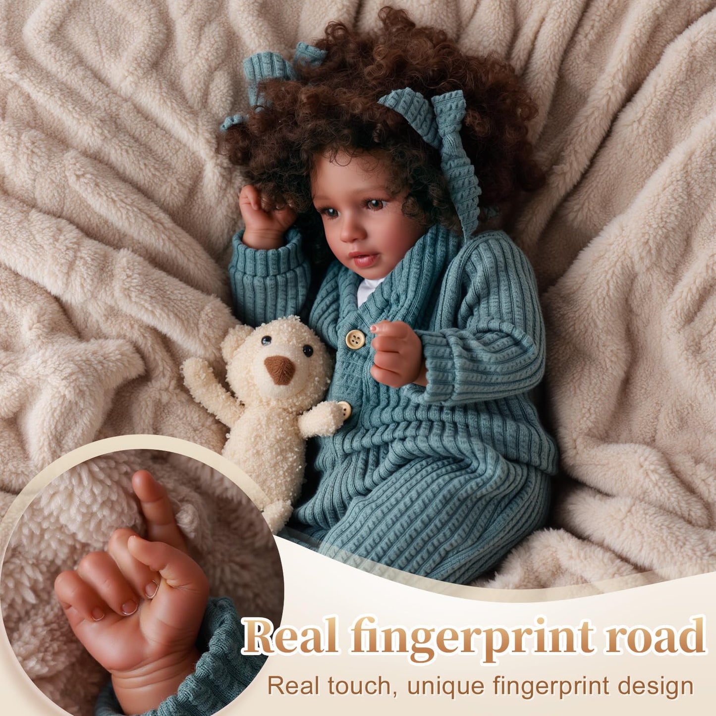 BABESIDE Lifelike Reborn Baby Dolls Black Girl, 20 Inch Soft Body Realistic Newborn Baby Doll Poseable Limbs Real Life Baby Dolls with Clothes and Toy Gift for Kids Age 3+