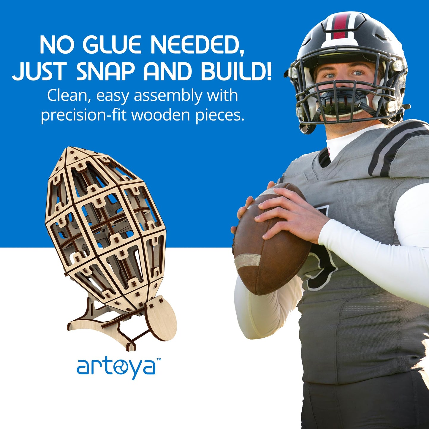 Artoya 3D Wooden Puzzle Football Ball - Model Kits, 3D Puzzles for Adults, DIY Kits for Adults, Wooden Models, Football Gift, Arts and Crafts, Building Set (Plain)