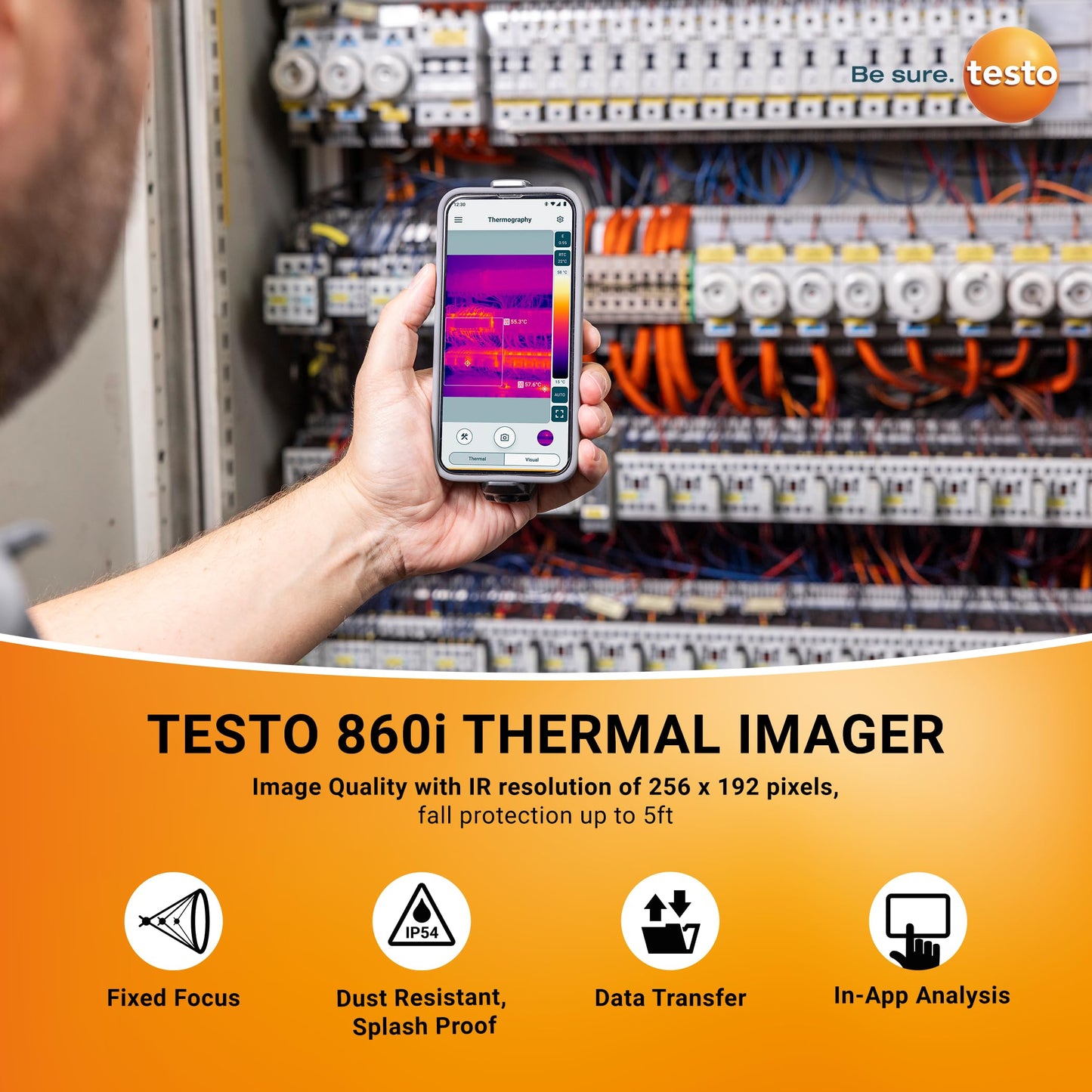 testo 860i Wireless Thermal Imaging Camera for iPhone & Android - Thermal Imager with USB-C Cable - Handheld Infrared Camera 256 x 192 Resolution & -4 to +662 °F Measurement Range