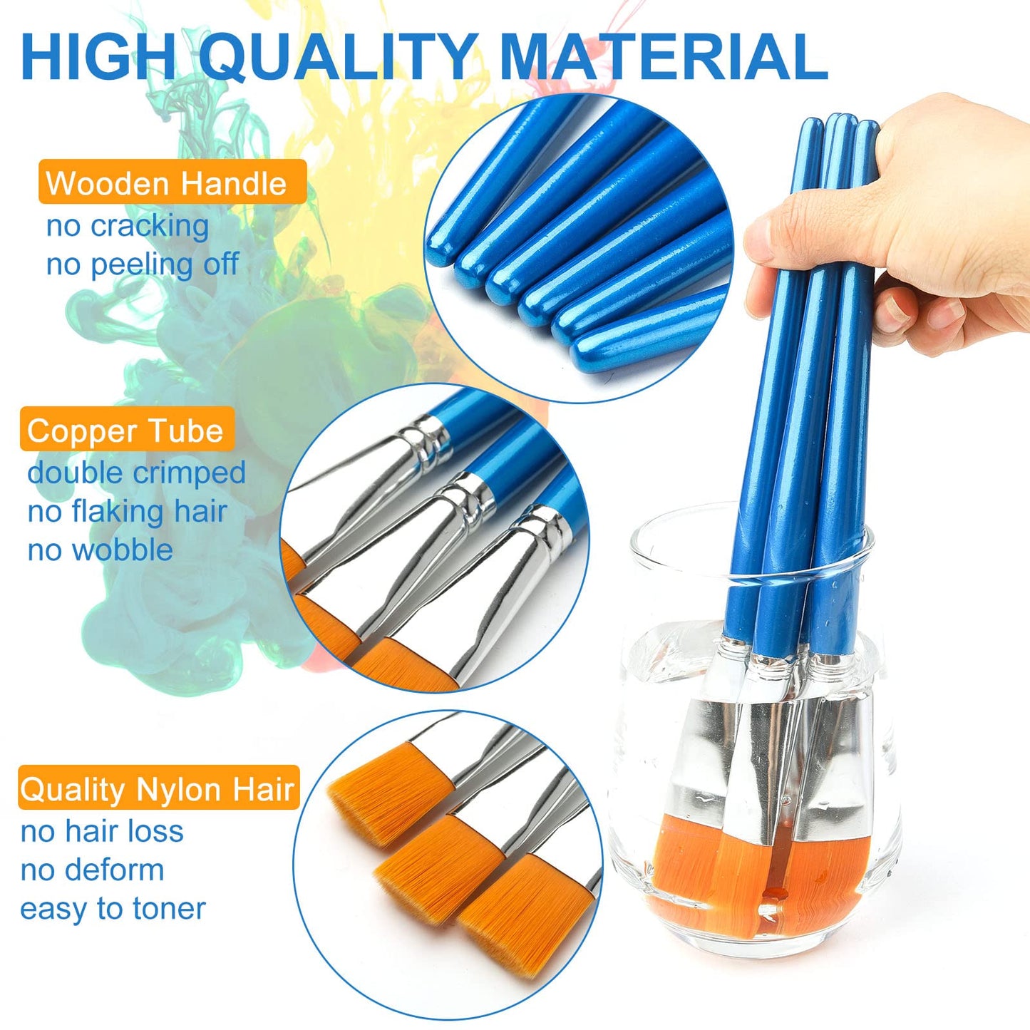 1 inch Flat Paint Brushes for Acrylic Painting,12 Pieces Large Synthetic Paint Brushes Bulk with Wooden Handle for Acrylic, Watercolor, Oil, Crafts, Face Body Art
