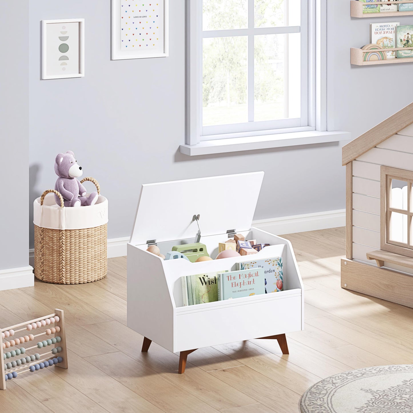 UTEX Kids Toy Box, Wooden Toy Chest, Kids Storage Organizer Bench with Front Book Storage Area for Boys and Girls, Children's Furniture, White