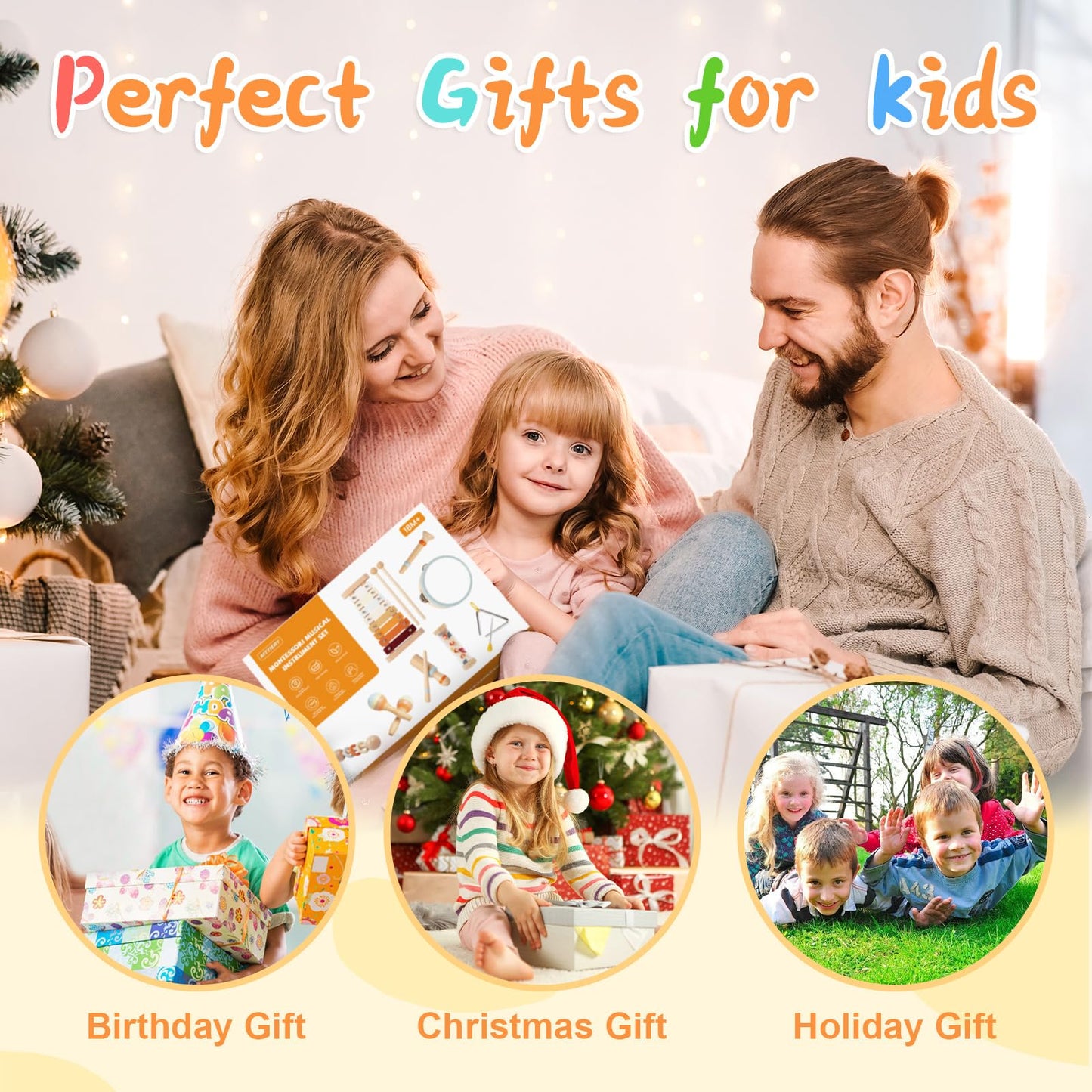 Toddler Musical Instruments Sets, Montessori Wooden Percussion Educational Baby Musical Toys Xylophone Maracas Tambourine for 2 3 4 Year Old, 18 Months Gifts for Baby Boys Girls Kids