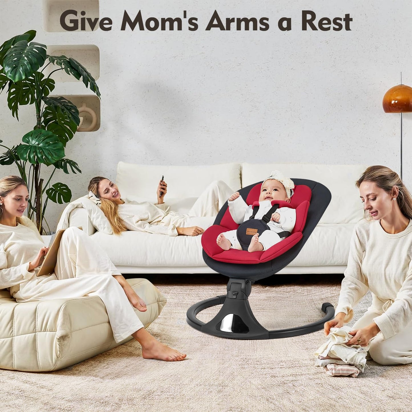Baby Swings for Infants, Portable Baby Swing for Newborns with Bluetooth, Electric Infant Swing with 5 Speed Motions, 12 Soothing Melodies & Remote Control (Max 20 lbs, Red)