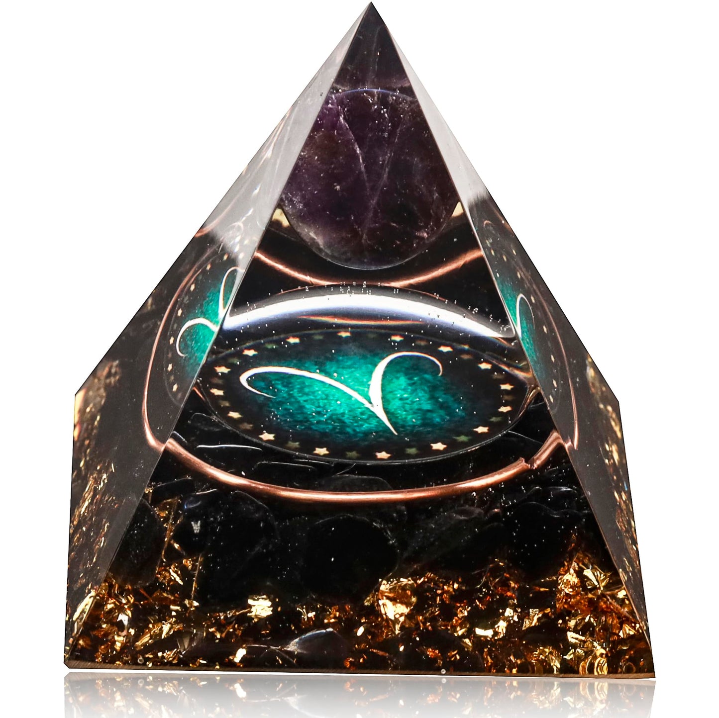 Yogmudra 12 Zodiac Orgone Crystal Pyramid, Natural Amethyst with Obsidian,Healing Crystals Pyramid for Protection Chakra, Unique Constellation Pyramid for Positive Energy, Healing Money Health(Aries)