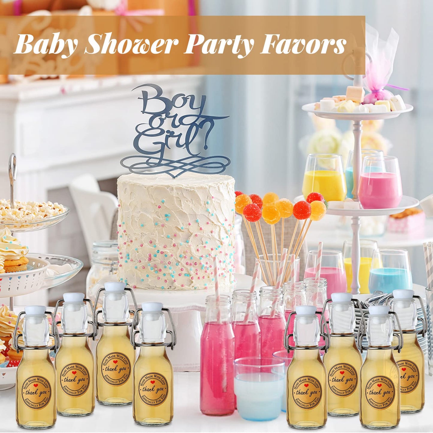 Queekay 30pcs 4.05oz Glass Bottles with Swing Top, Air Tight Kraft Stickers, Ideal for Spices, Drinks, Party Favors