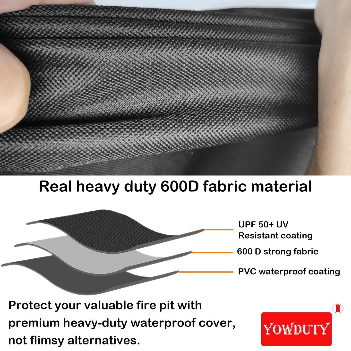 YOWDUTY Propane Fire Pit Cover Square 32 Inch, Waterproof Heavy Duty 600D Gas Fire Pit Table Cover 32 x 32 x 25 Inch, Fit 28/29/30/31/32 Inch Firepit Table, All-weather Protection For Patio