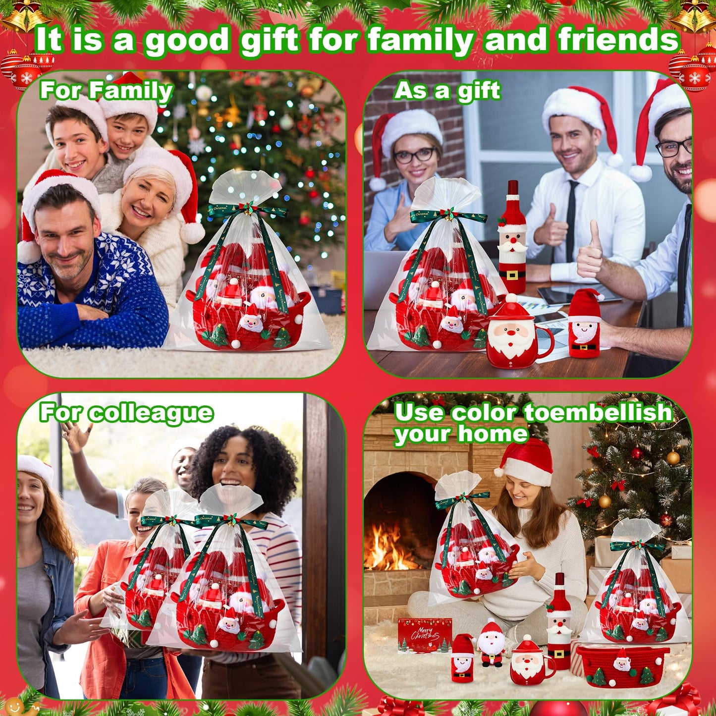 Ferrochef 7 Pcs Christmas Gifts Set for Women 2026 Christmas Gifts Basket with Santa Themed Mug Plush Doll Blanket Wine Bottle Cooler Holiday Card Merry Xmas Gift for Mom Coworker Friend Wife Sister