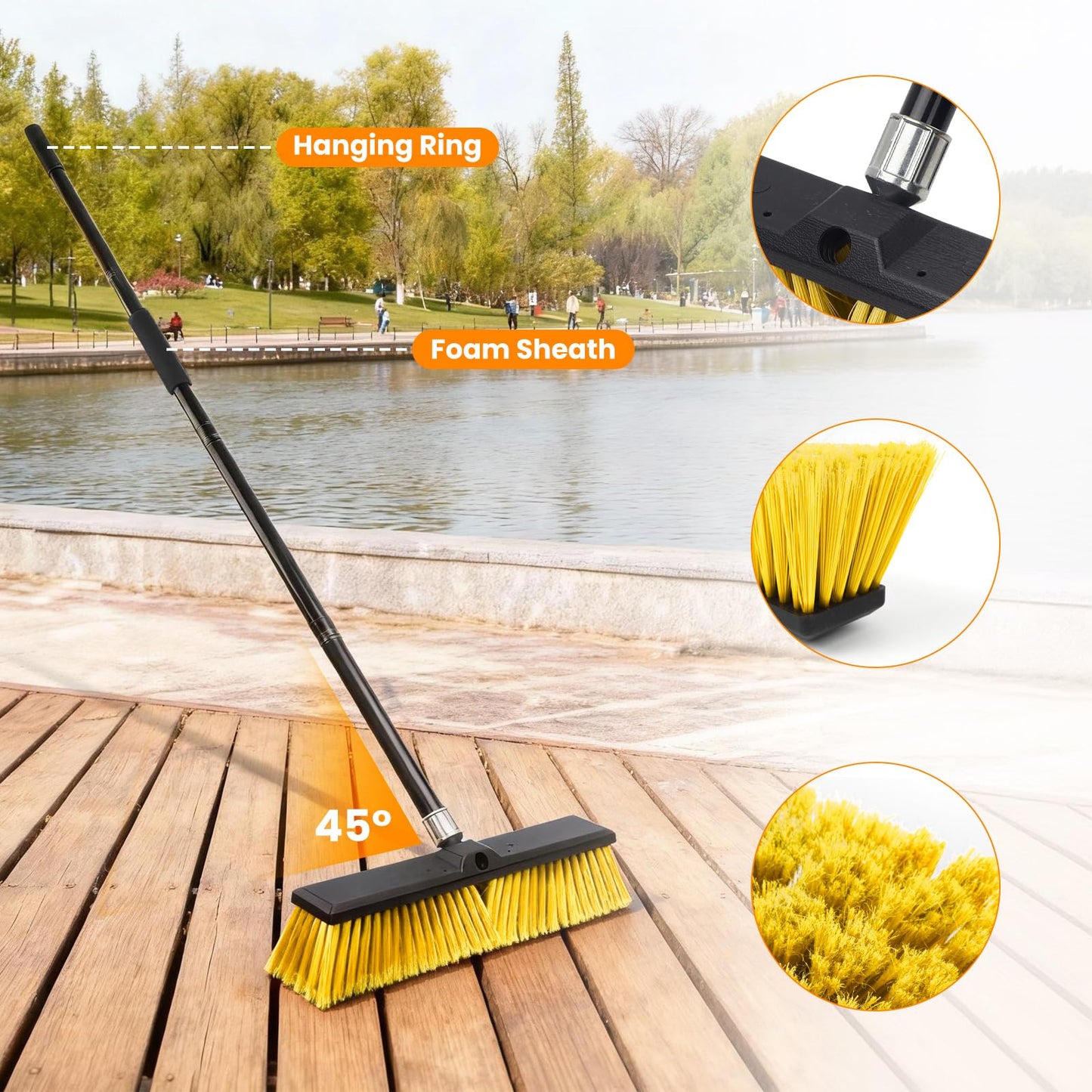 TOMAIX 24 Inches Push Broom Outdoor，Commercial Broom Brush，Stiff Bristle Brush with 61.8 inches Long Handle for Patio Garage Deck Street Shop Warehouse Lawn Driveway -2 Pack