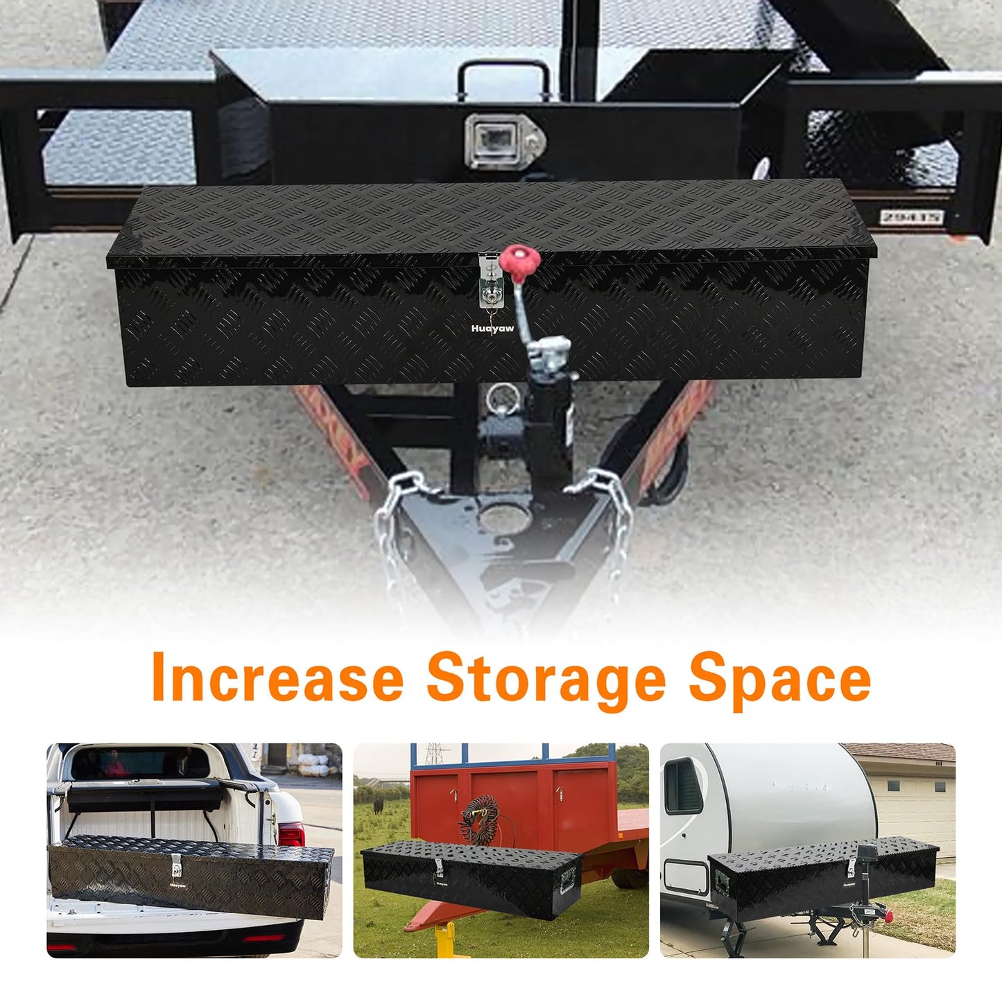 Aluminum Truck Tool Box, Heavy Duty Waterproof Truck Storage Organizer, Pickup Truck Bed RV Trailer with Side Handle, Lock and Keys (Black, 49-INCH)