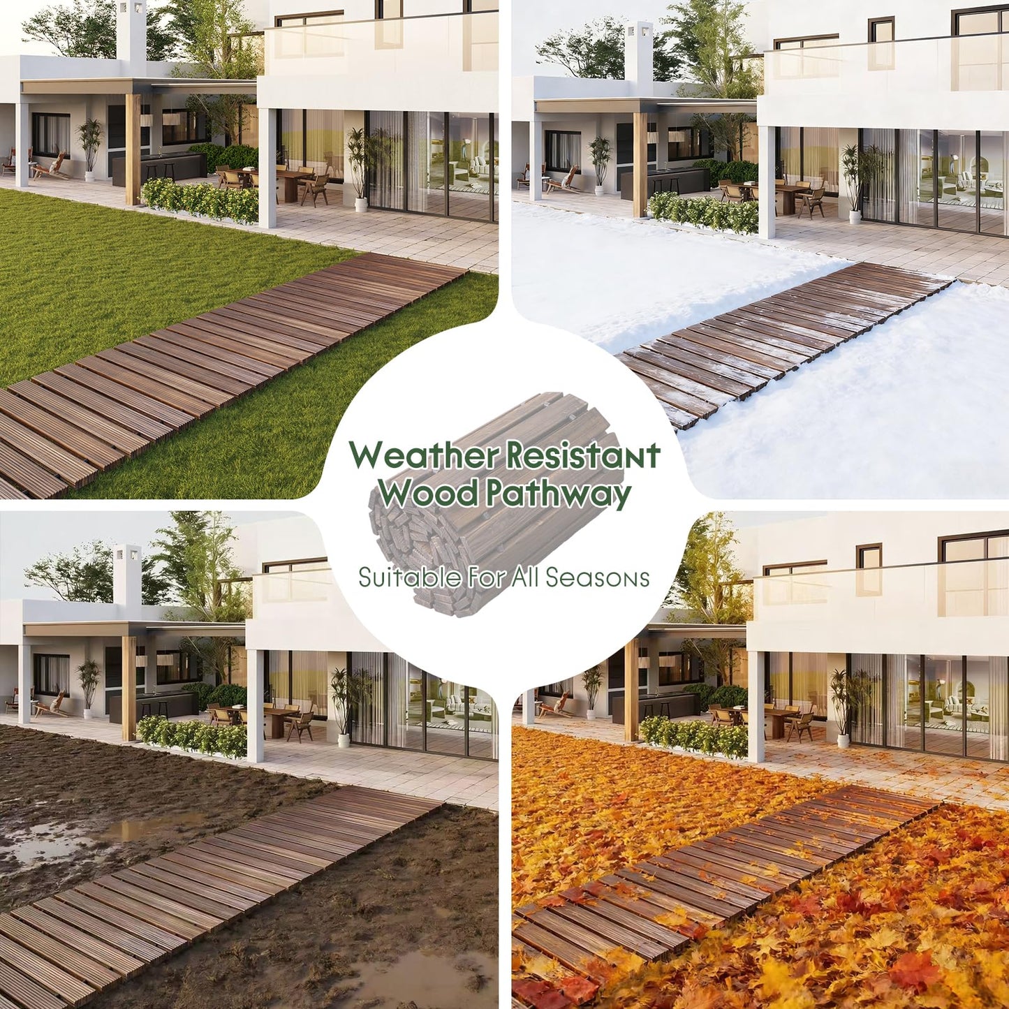 WELUKGUUD Wooden Garden Pathway, Outdoor Roll Out Decorative Garden Walkway, Weather-Resistant Non-Slip Wooden Walkway Pavers for Backyard, Beach, Wedding Party Paths(Carbonized, 8FT Straight)