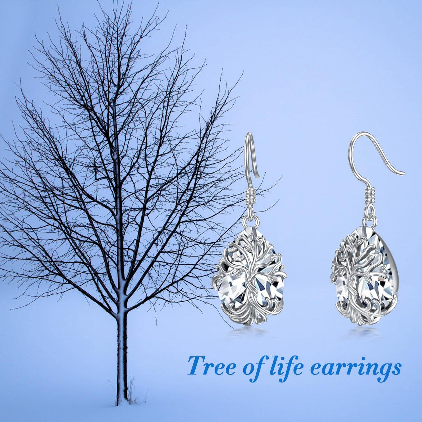 TOUPOP Diamond Tree of Life Earrings Sterling Silver Teardrop April Birthstone Earrings Family Tree Diamond Jewelry Birthday Mothers Day Gifts for Women Mom Her