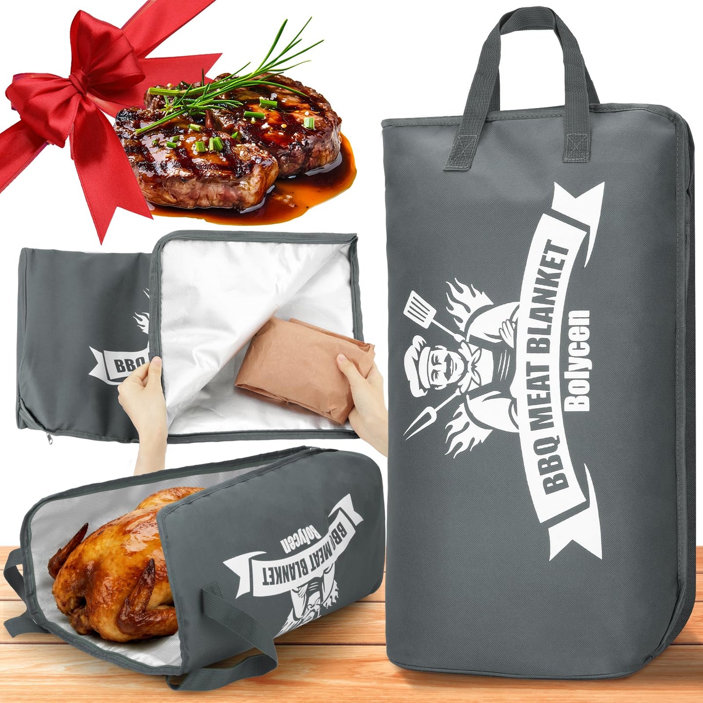 Upgraded Insulated BBQ Blanket for Resting Meat-BBQ Smoker Accessories Gifts for Men Dad Husband-Air Fryer/Kitchen/Camping/Baking/Party Essential-Bag for Brisket/Steak/Pork Shoulder/Turkey (21inch)