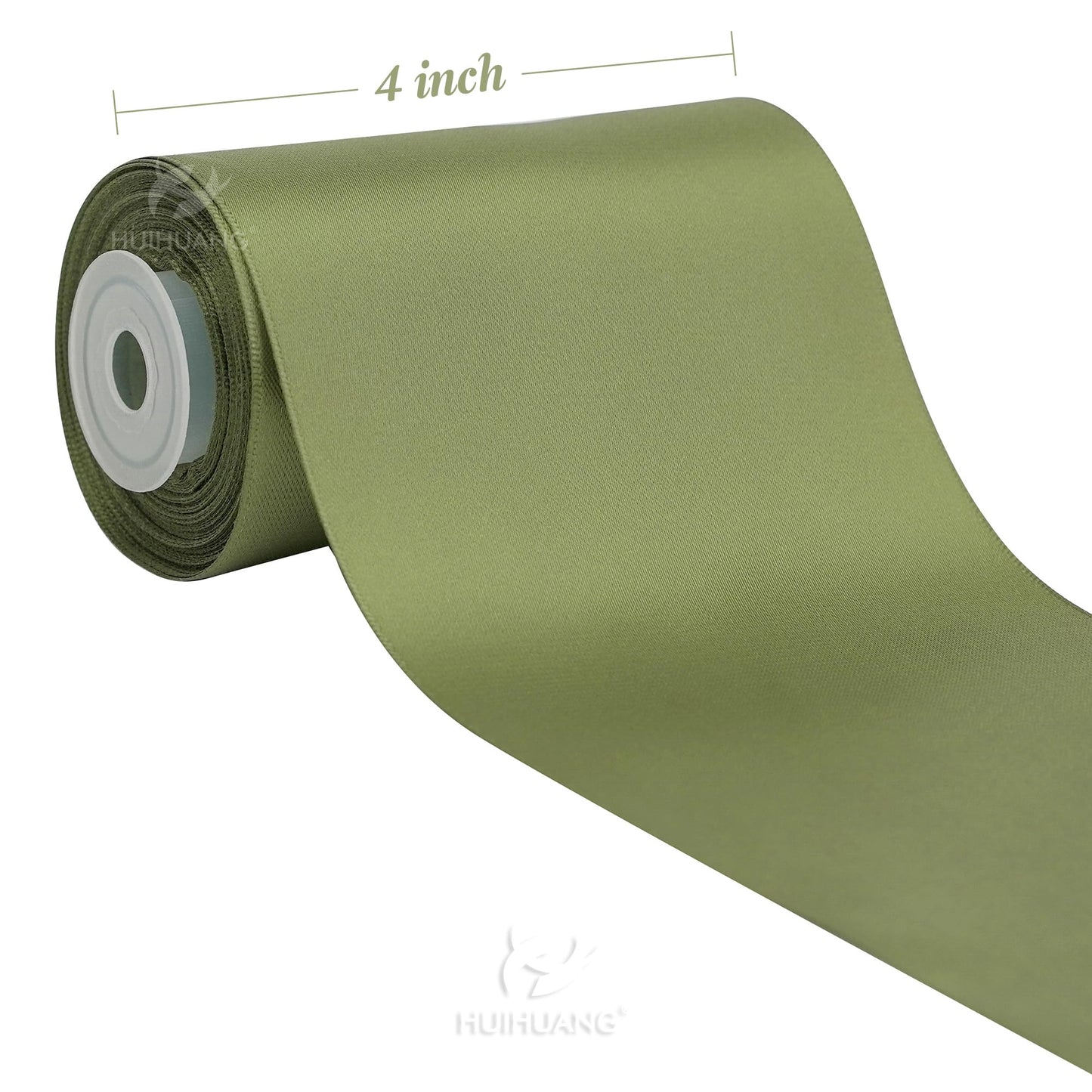 HUIHUANG Moss Green Satin Ribbon - 4 inch Wide, Double Face, Thick, 10 Yards/Roll for Wedding Party Supplies, Chair, Cake Decor, Large Bows, Flower Bouquet, Sewing, Crafts