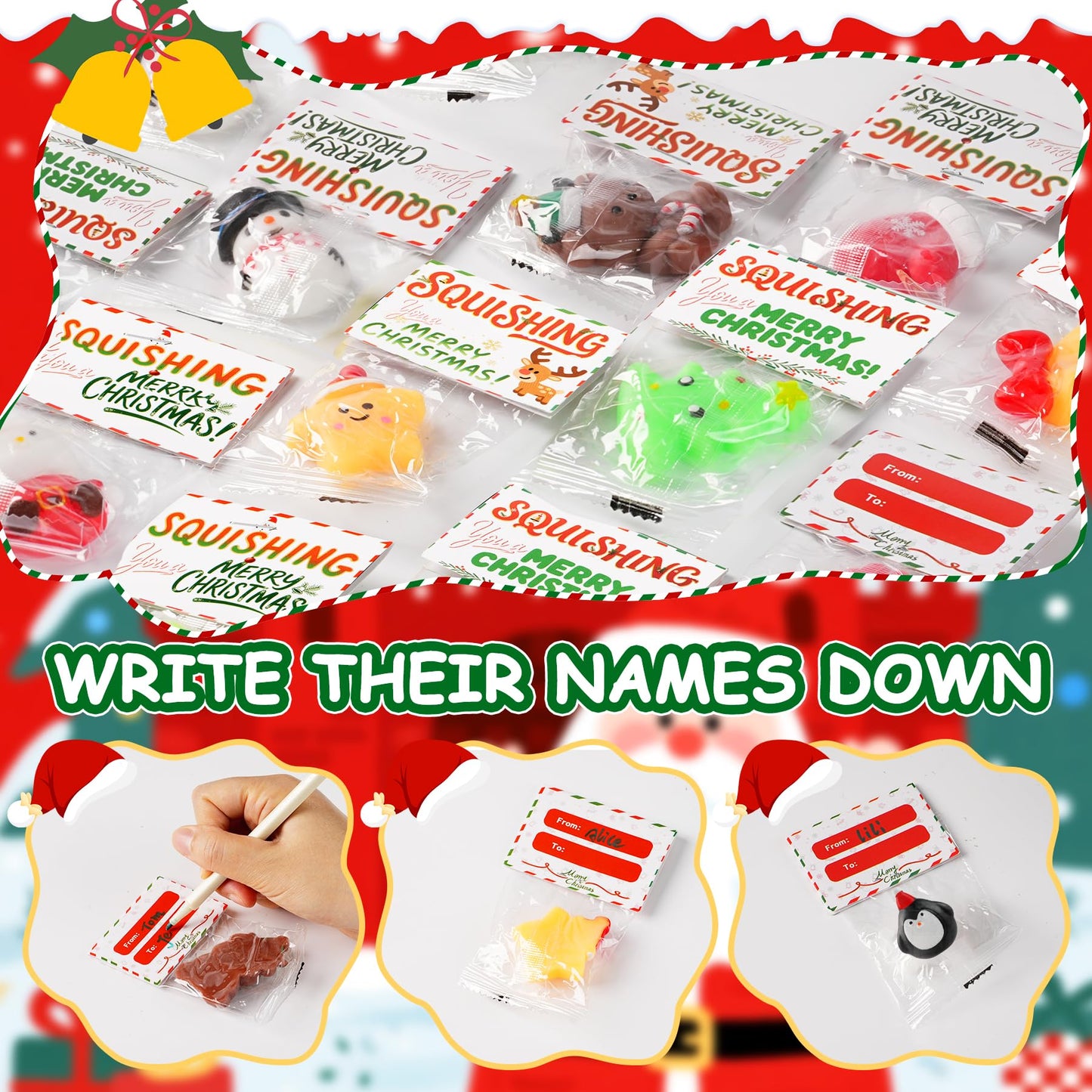 24Pack Christmas Mochi Squishy,Christmas Party Favors, Christmas Classroom Favors,Bulk Squishy Toys, Goodie Bag Basket Fillers,Christmas Treats Non Candy for Kids