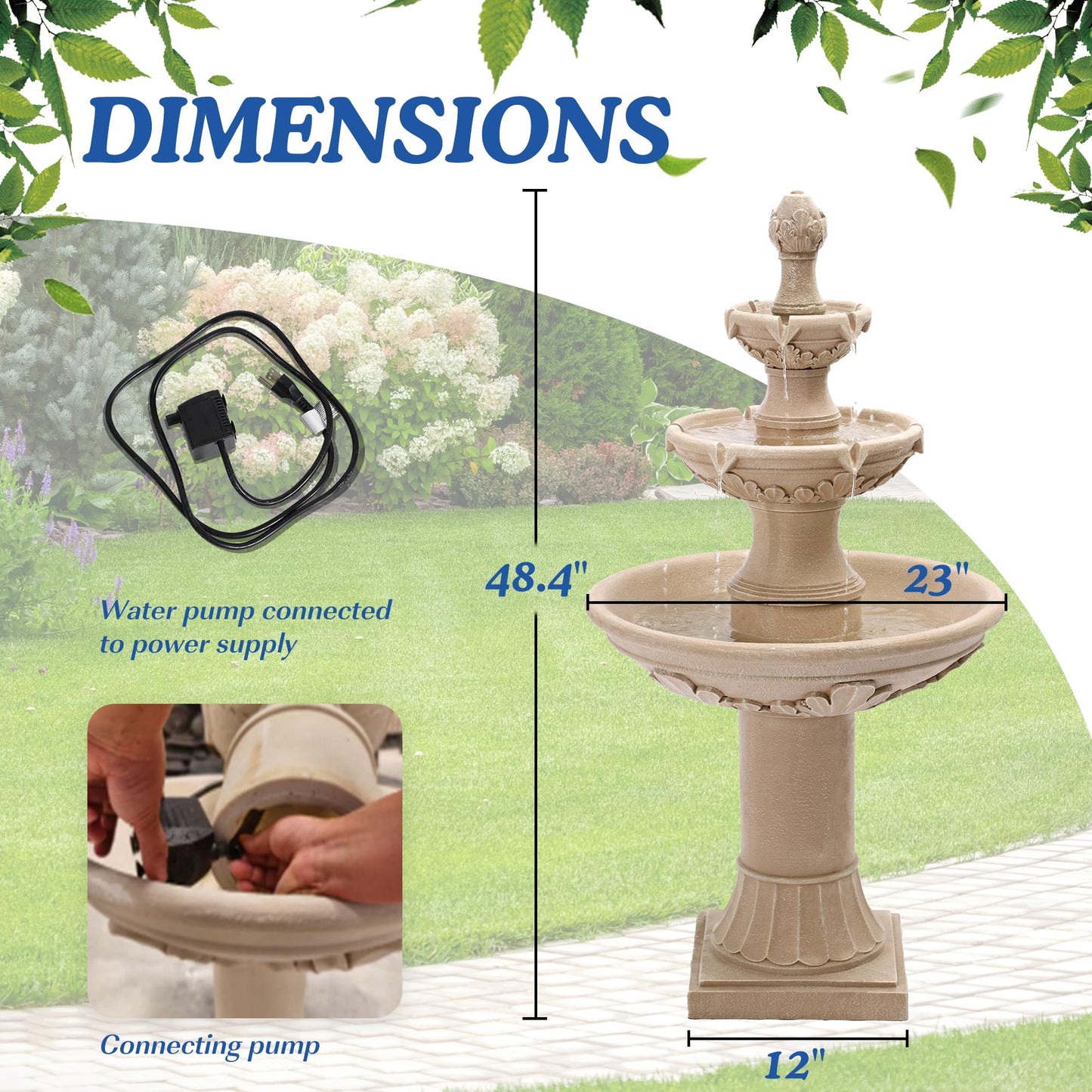 Dephet Italian Outdoor Water Fountains Garden Decor - 48.4''H Fountains and Waterfalls Outside, Large Cascading Indoor Floor-Standing Resin Bubbler Fountain Features W/Pump for Patio, Yard and Home