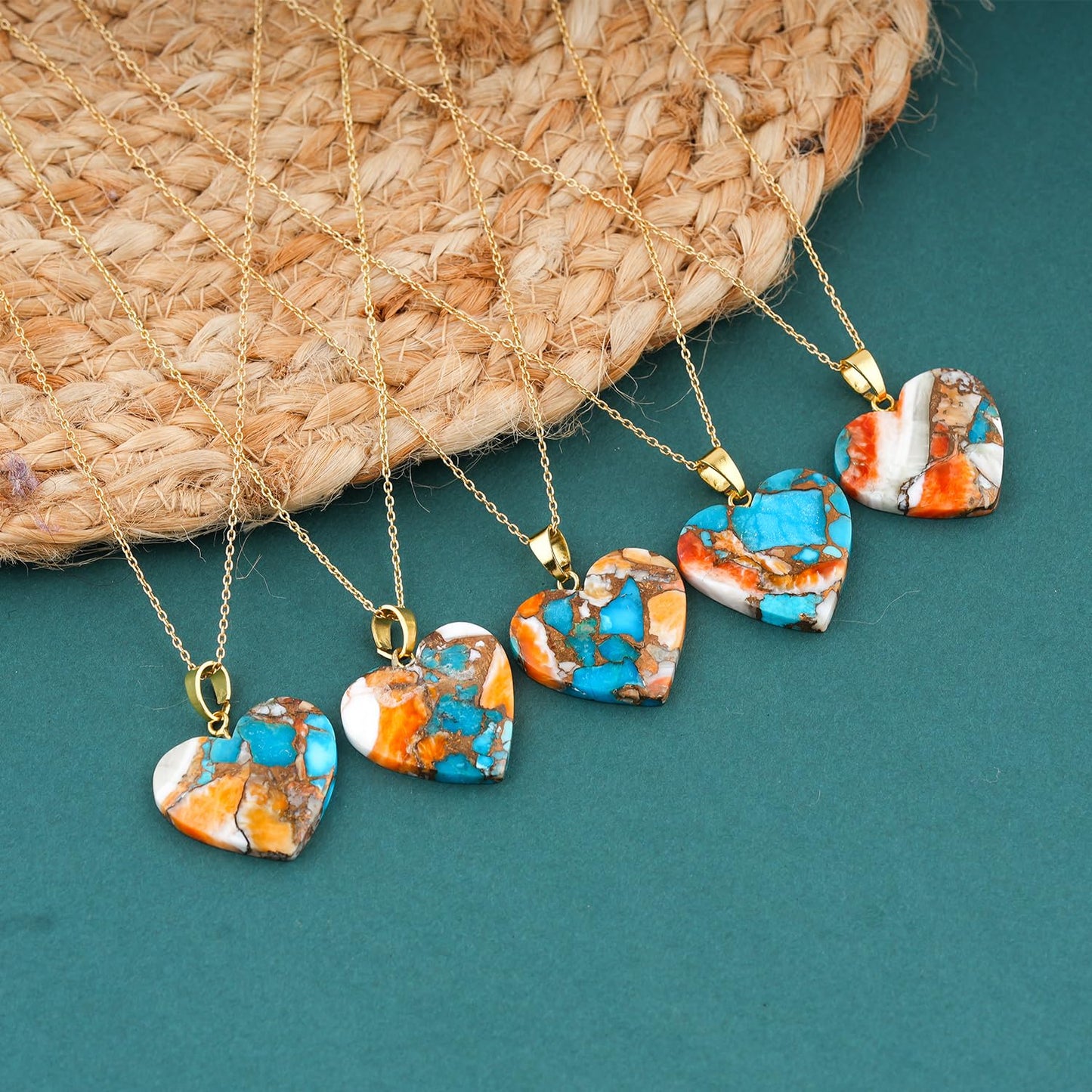 Yashee Natural Oyster Turquoise Heart Shape Crystals Pendant Necklace, Chakra Energy Healing Gemstone, Real Crystal, Top Grade, Beautiful Women Simple Jewelry, Dainty Gold Plated Jewelry 18 inch