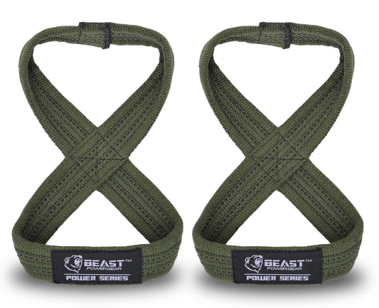 Beastpowergear Figure 8 Strap | Heavy Duty Deadlift Straps Weight Lifting Power Wrist Strap | Weightlifting Powerlifting Shrugs Workout Men Women (Green/Black, Small 10” (Up to 6.5 Wrist Circumference))