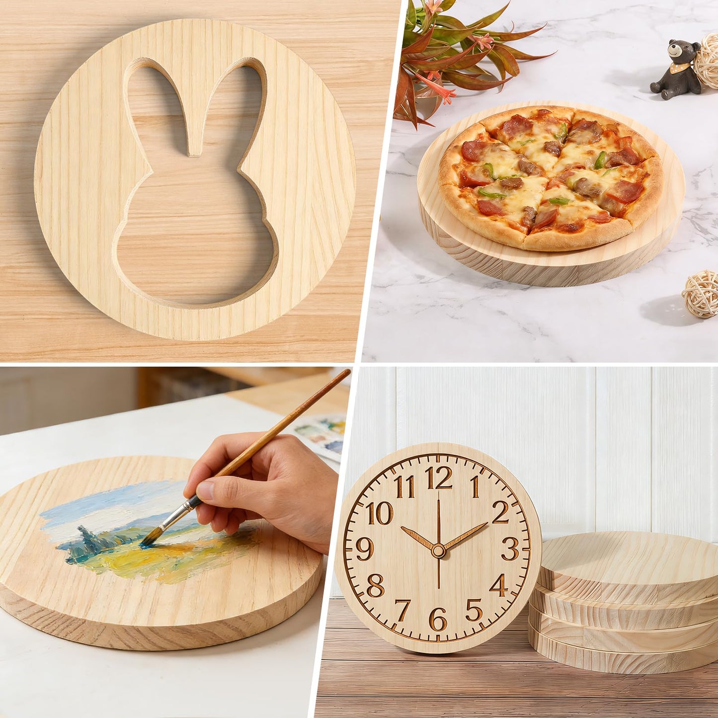 8 Pack 8 Inch Round Wooden Plaque, 3/4 Inch Thick Unfinished Wooden Circle Plaque, Natural Pine Wood Coaster Base for Craft Projects, Sign, Painting, Woodcarving, Engraving