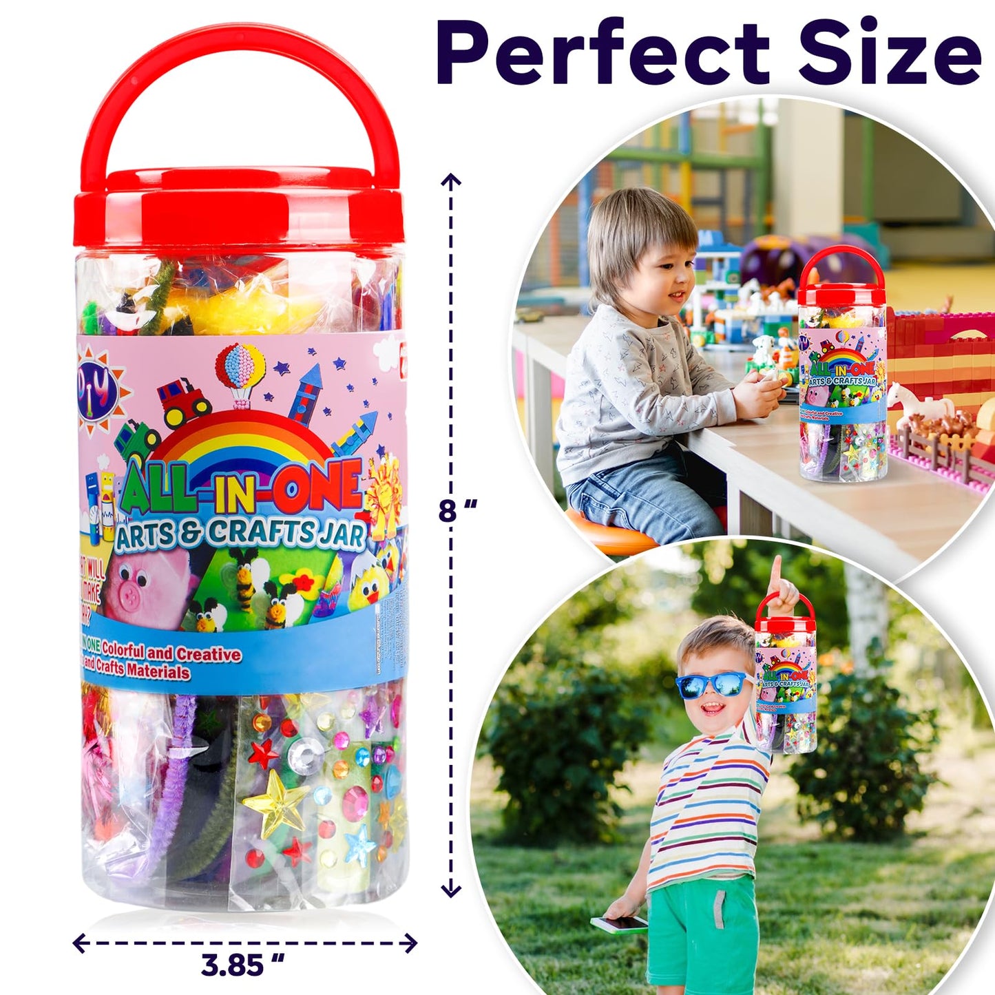 FUNZBO Arts and Crafts Supplies for Kids - Mother's Day Toddlers Craft Kit with Glitter Glue Stick,Pipe Cleaners Pom Poms Craft Tools, DIY School Supplies Kit, Birathday Gifts for Girls Boys Age 4+