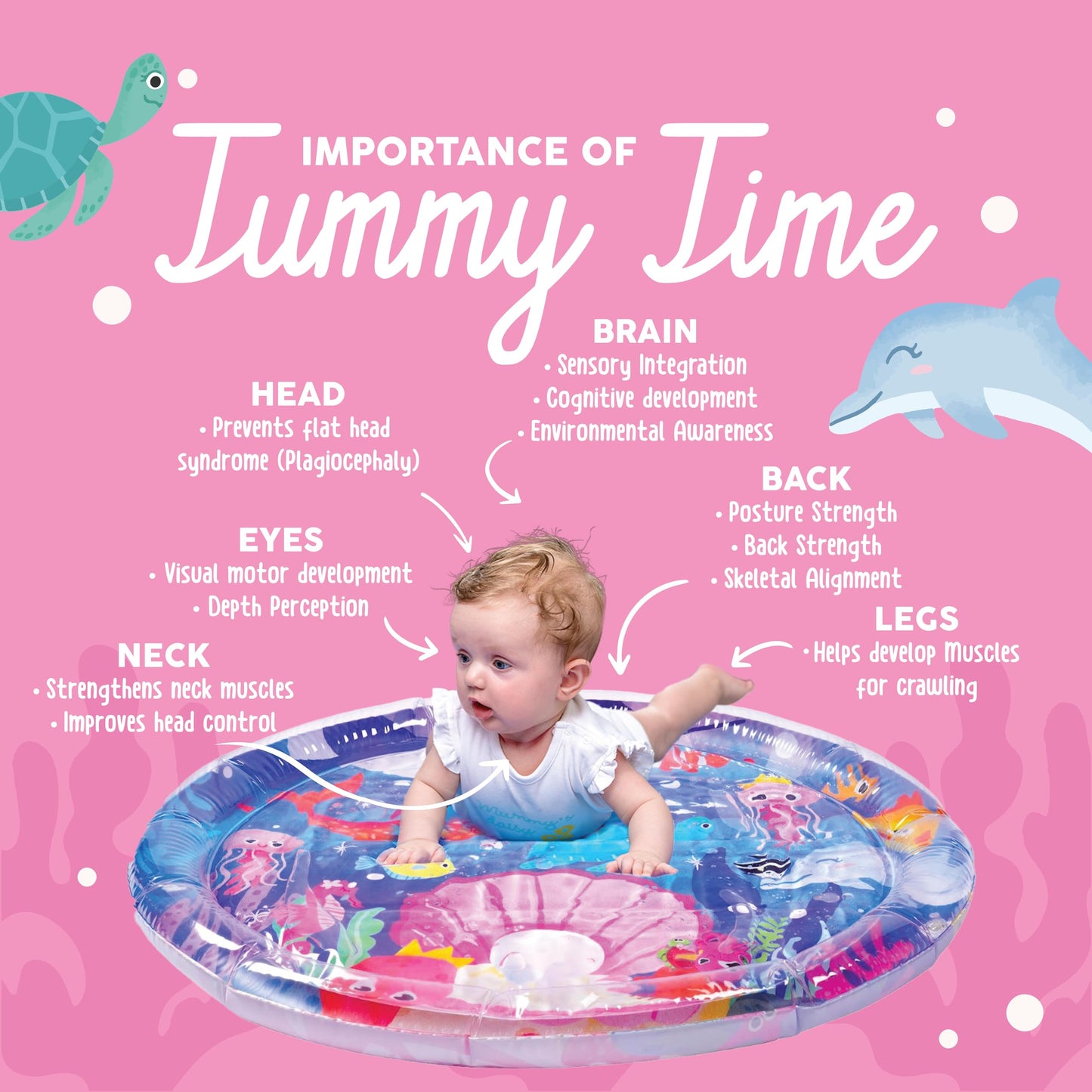KooKooBaby Tummy Time Water Mat for Babies - Xtra Large Sensory Baby Water Mat for Tummy Time & Motor Development - Leak-Proof Water Pad, Durable Infant Water Play Mats for Baby Boys & Girls 3 Months+