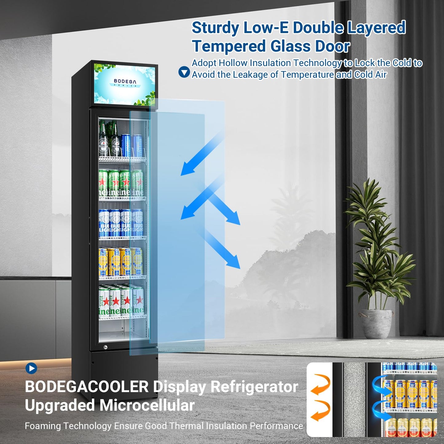 BODEGACOOLER Commercial Merchandiser Refrigerator, Glass Door Commercial Beverage Refrigerator, Beverage Display Cooler with Soft LED Light and Adjustable Shelves, 5.7 Cu. Ft. Single Swing Door, Black