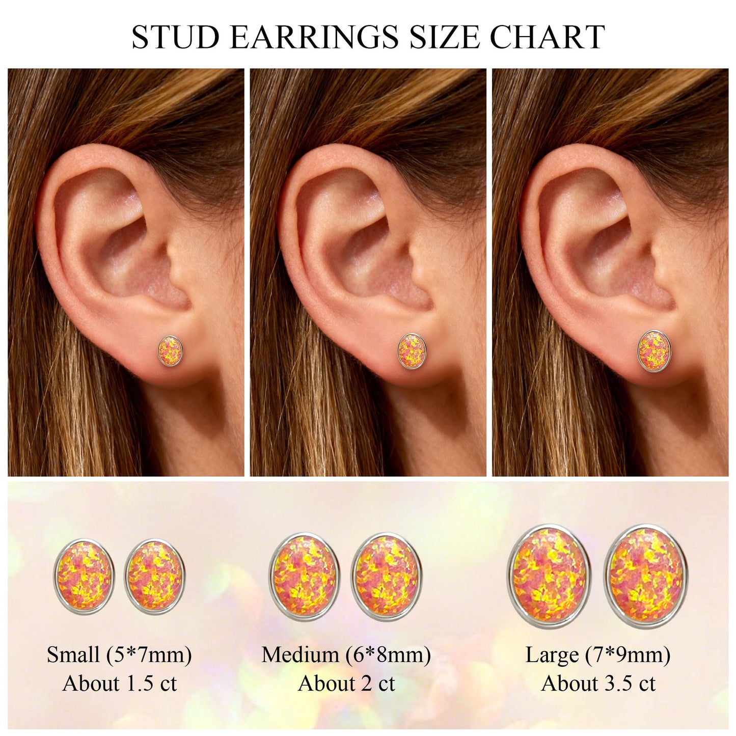 JiayangJY Silver Red Fire Opal Stud Earrings for Women Sterling Silver Oval Shape 6mm Opal Earrings with Push Back