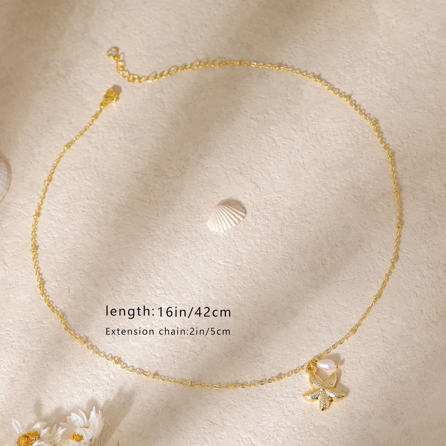 Ewrkbr Charm Necklace for Women,Dainty 14K Gold Pearl Starfish Pendant Necklace Fashion Cute Boho Beach Necklaces Trendy Summer Accessories Jewelry for Women