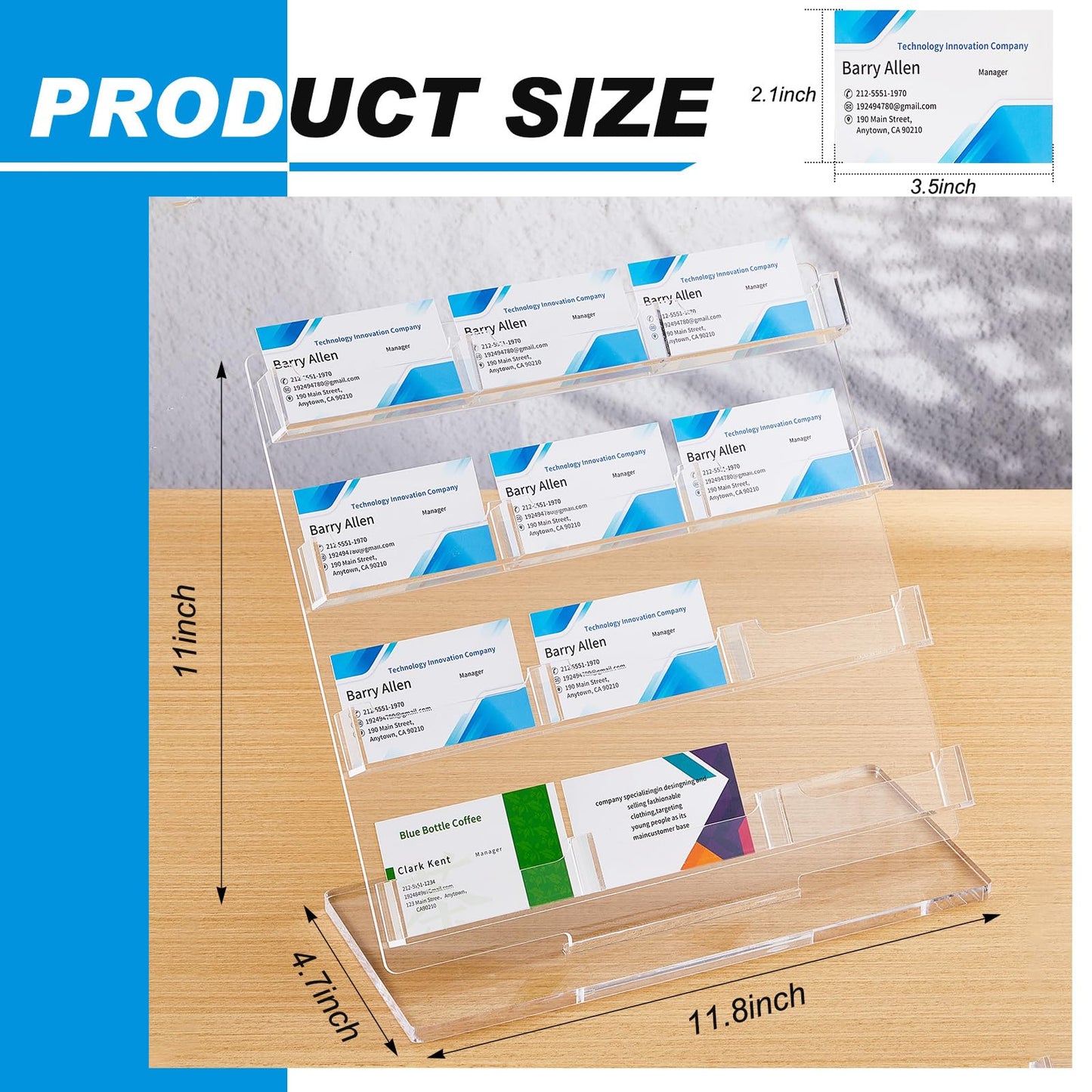 Dunzoom Business Card Holder for Desk 12 Slots Clear Gift Card Display Acrylic Business Holder Display Stand Multiple Organizer for Office Meeting Exhibition Home