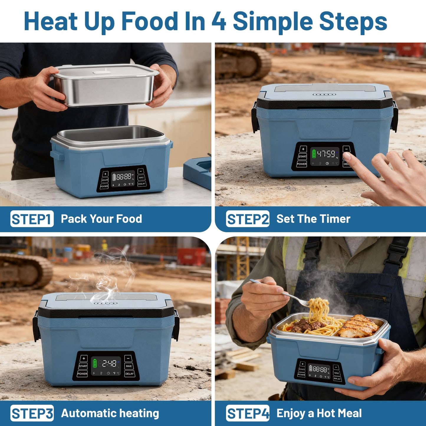 Cordless Electric Lunch Box for Adults, APP Control Heated Lunch Box for Men Food Warmer Rechargeable Lunch Box 248℉ Timer Self Heating Lunch Box, 5-sided Heated lunchbox Gifts for Women Work/Outdoor
