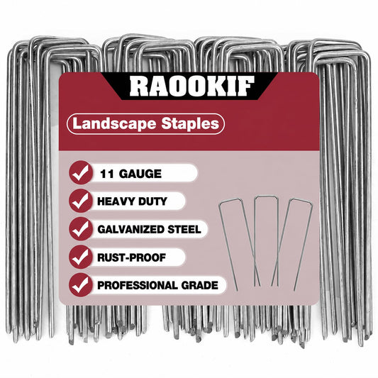 RAOOKIF 12 Inch Galvanized Garden Landscape Staples, 20/50/100/200Pcs Garden Metal Stakes, 11 Gauge Heavy Duty Ground Stakes for Decoration, Fence and Lawn Use, Fabric Pins